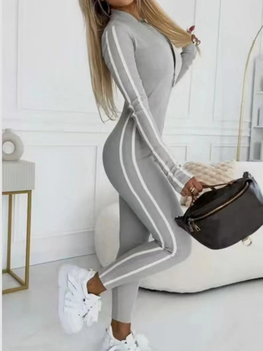 Slim-fit Striped Half-zip Long Sleeve Bodysuits - Image 8