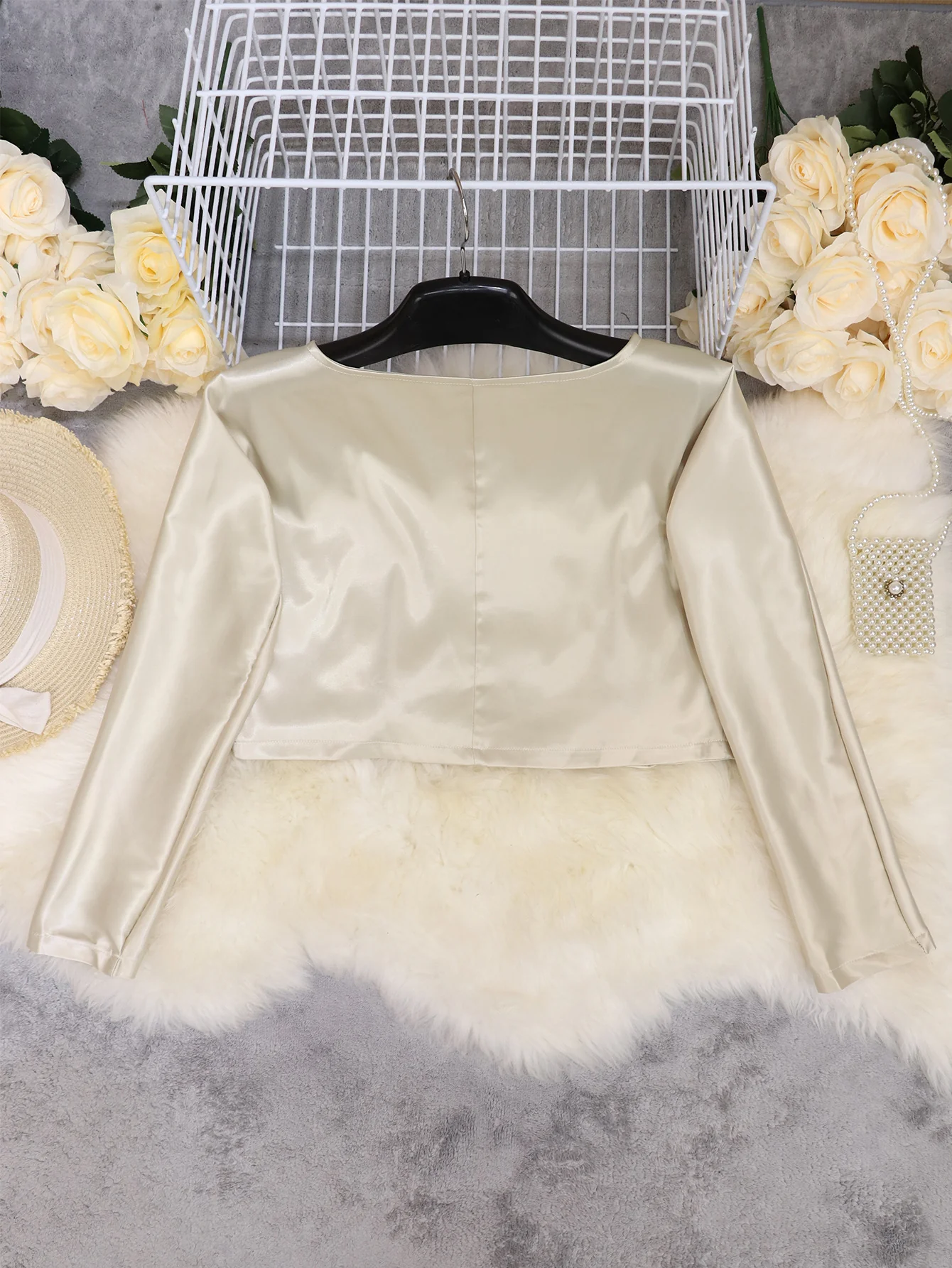 V-neck Long Sleeve Side Straps Silk Chiffon Blouse - Image 13