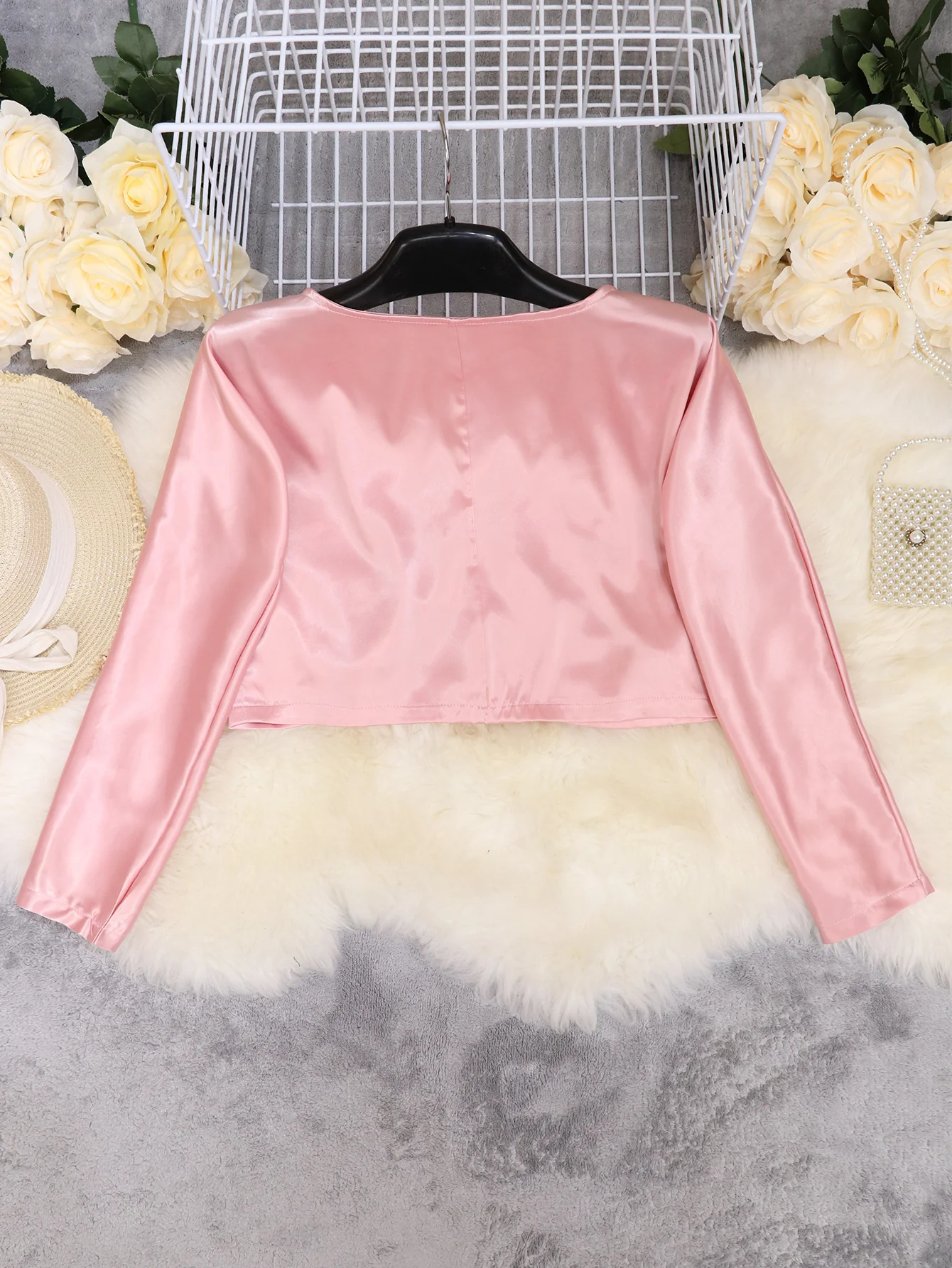 V-neck Long Sleeve Side Straps Silk Chiffon Blouse - Image 5