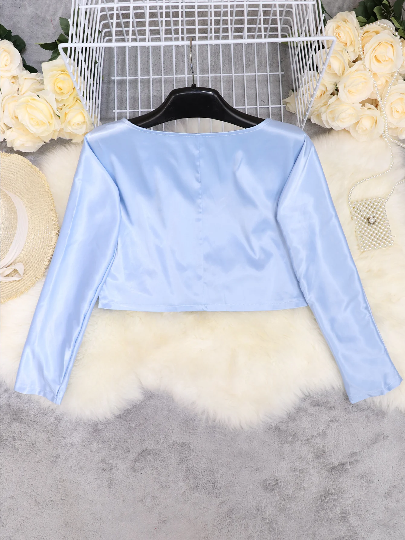 V-neck Long Sleeve Side Straps Silk Chiffon Blouse - Image 9