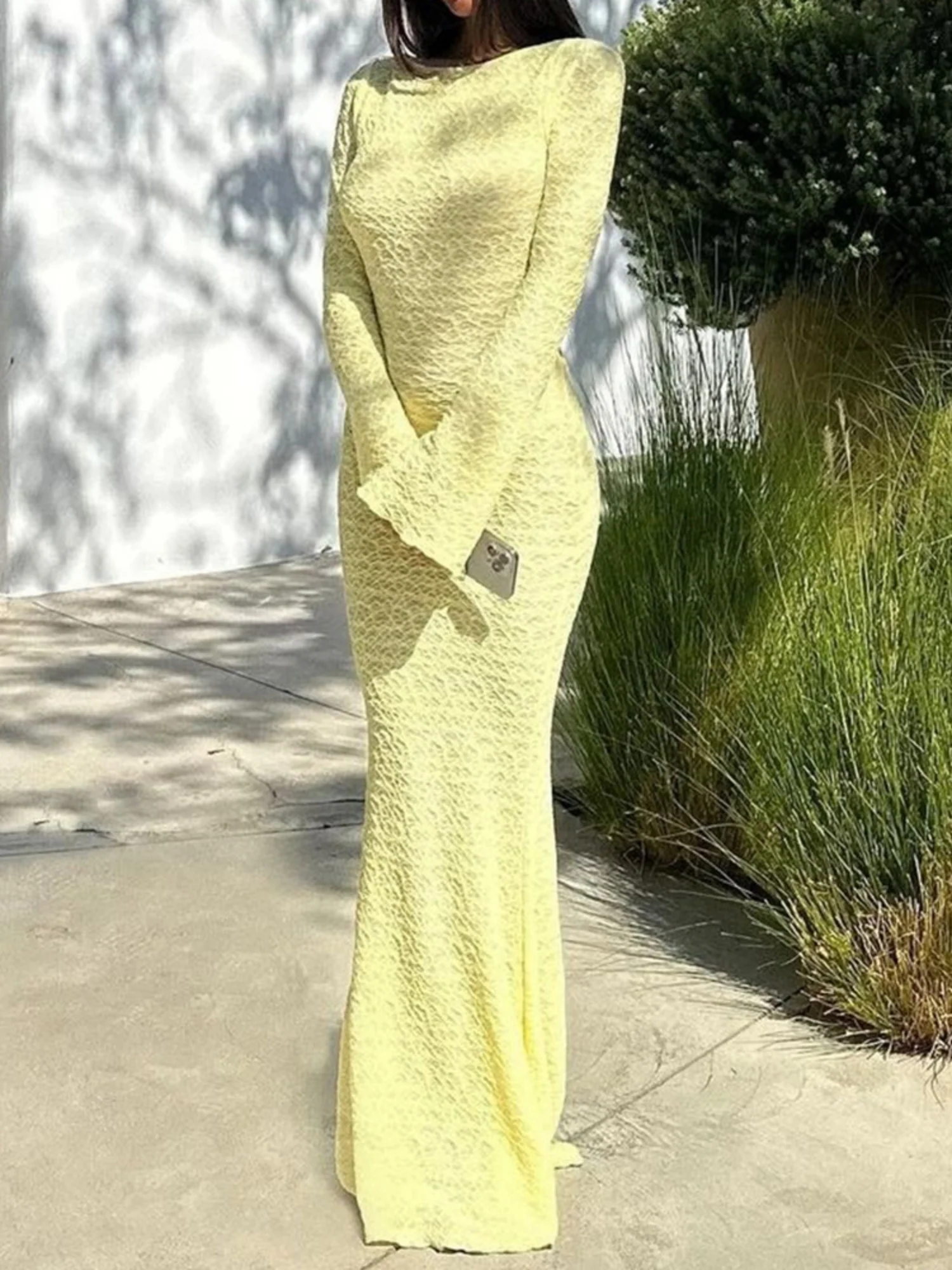 Backless Tie Crew Neck Flare Sleeve Maxi Dresses - Image 3