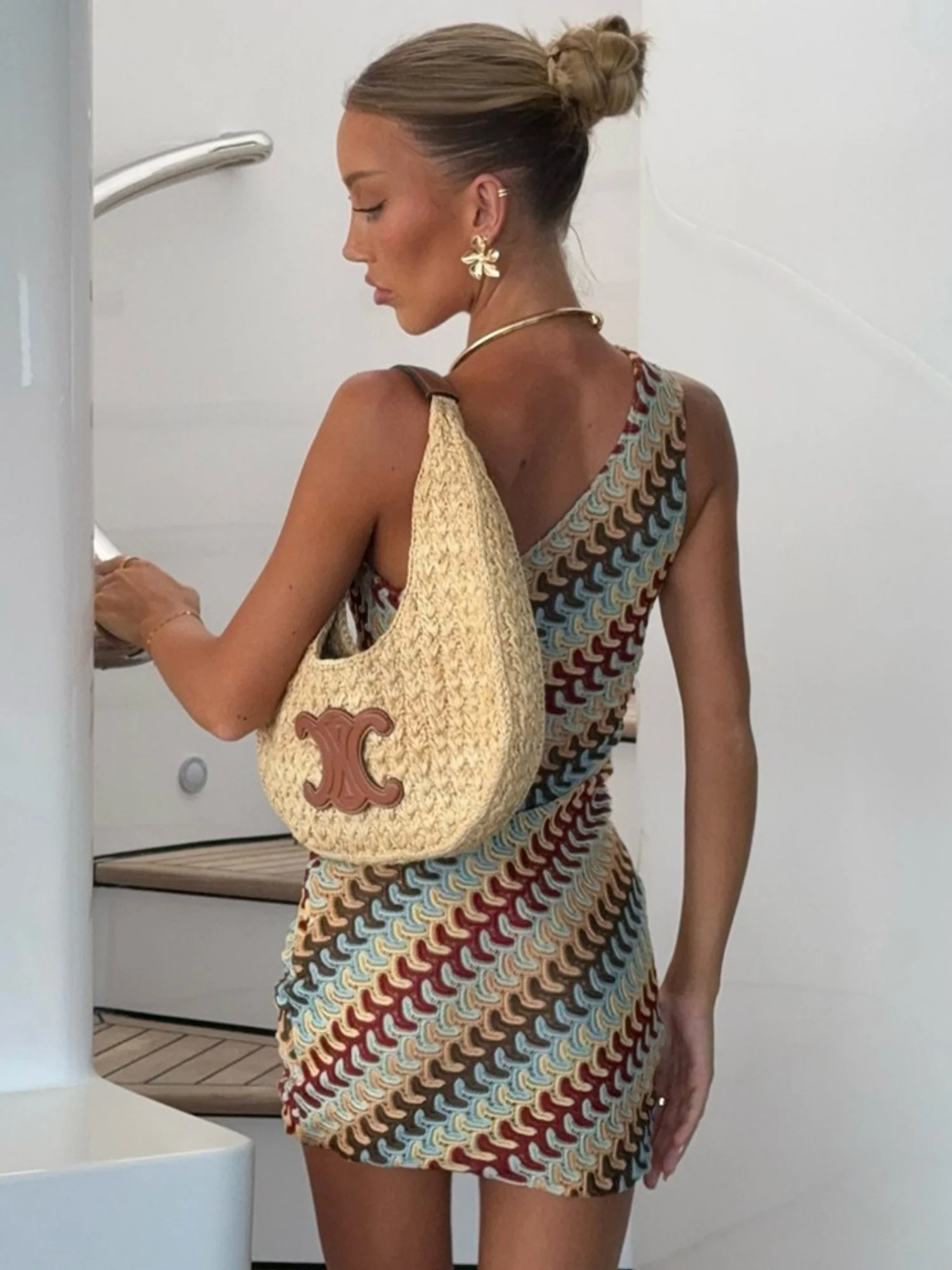Striped Color Blocking Asymmetrical Neckline And Sleeveless Mini&Short Dresses - Image 2