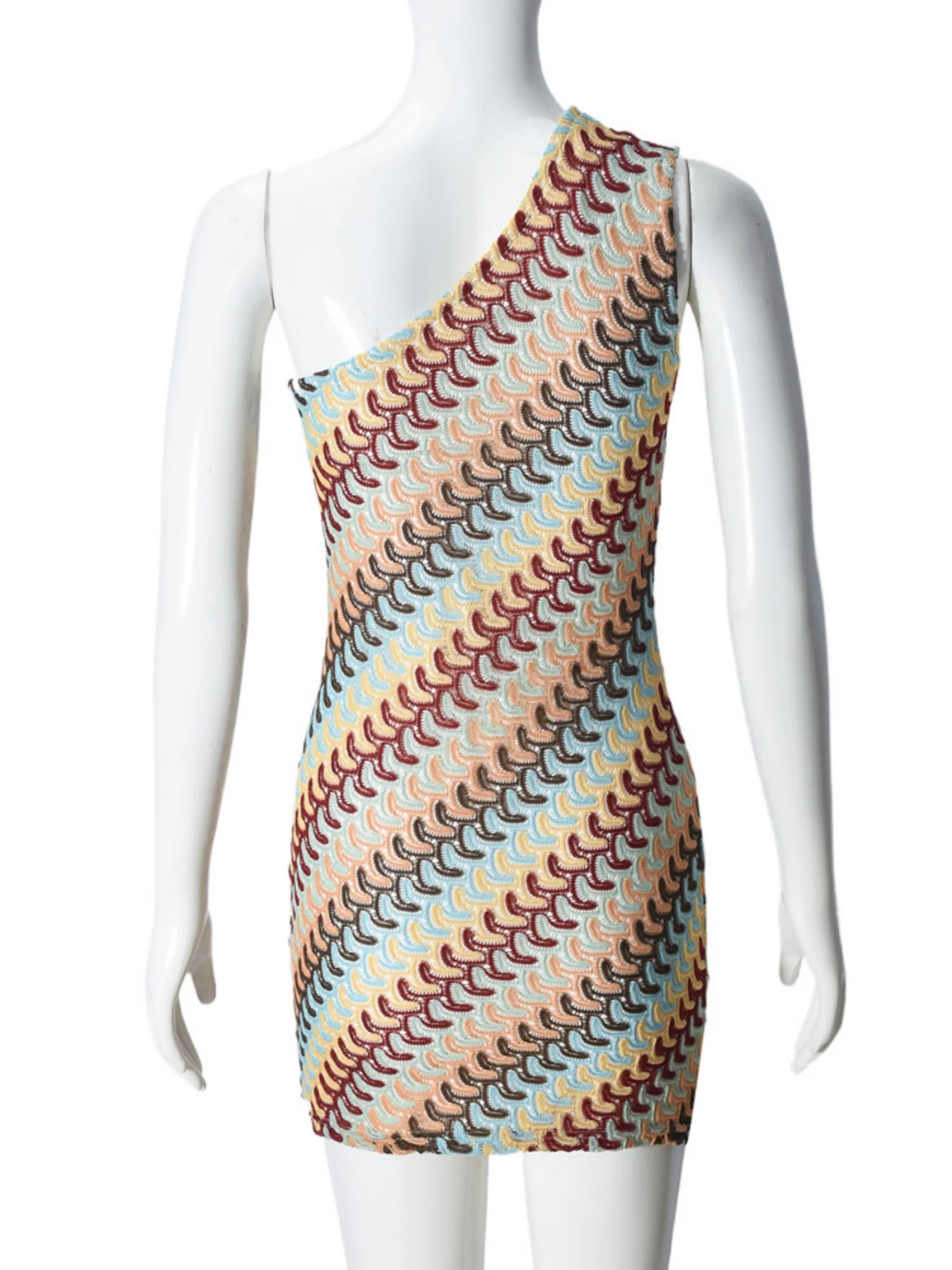 Striped Color Blocking Asymmetrical Neckline And Sleeveless Mini&Short Dresses - Image 8