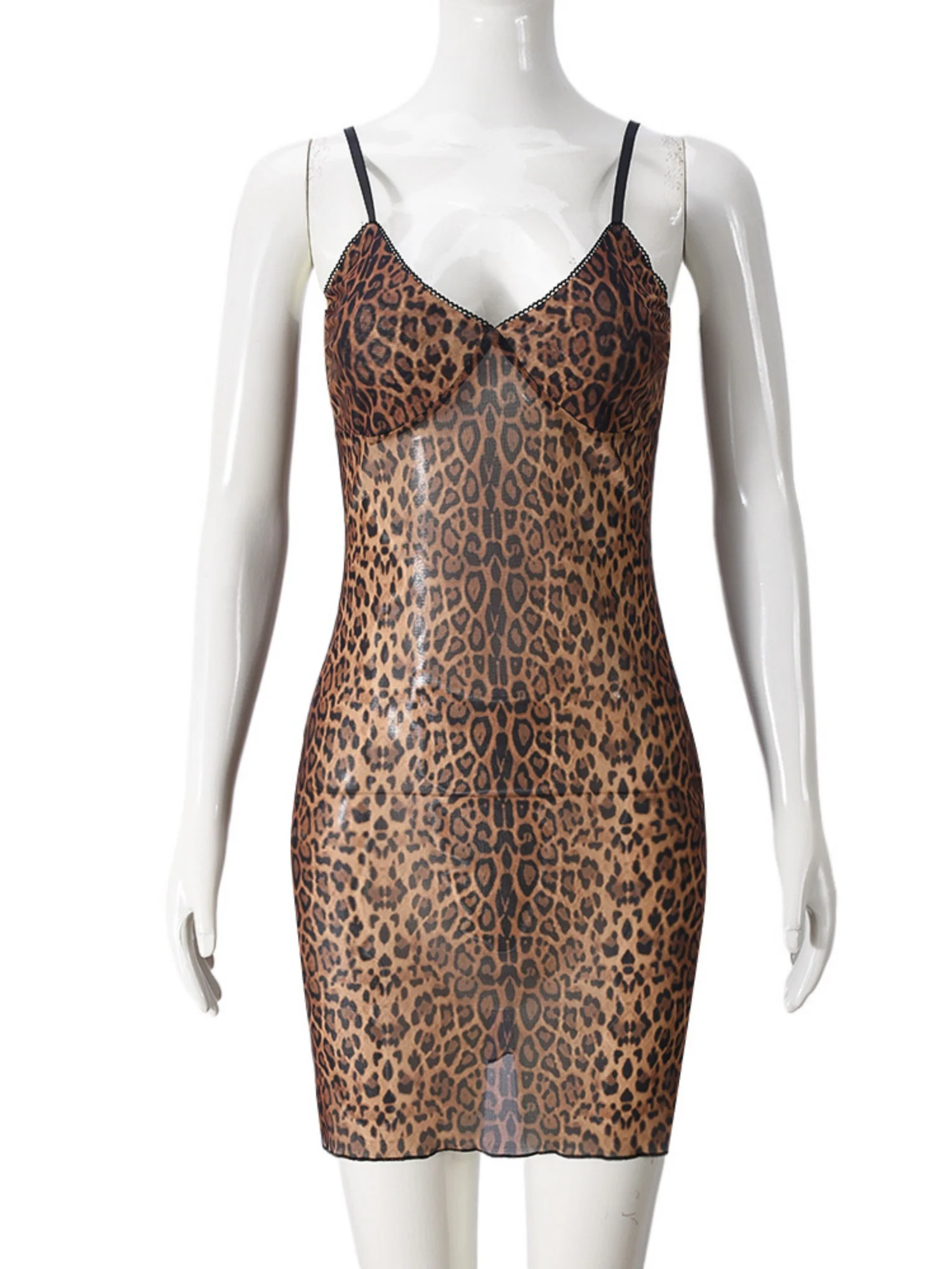 Leopard Print Perspective V-neck Suspenders Mini&Short Dresses - Image 6