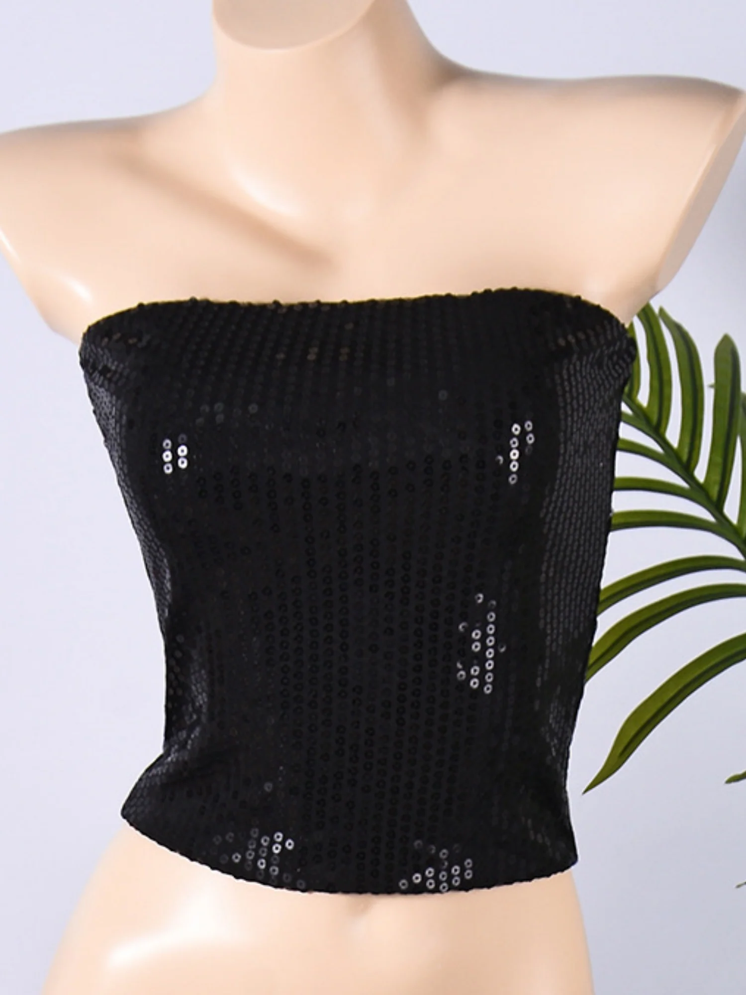 Sequined Leopard Print Elastic Bustier Zipper Bandeau - Image 6