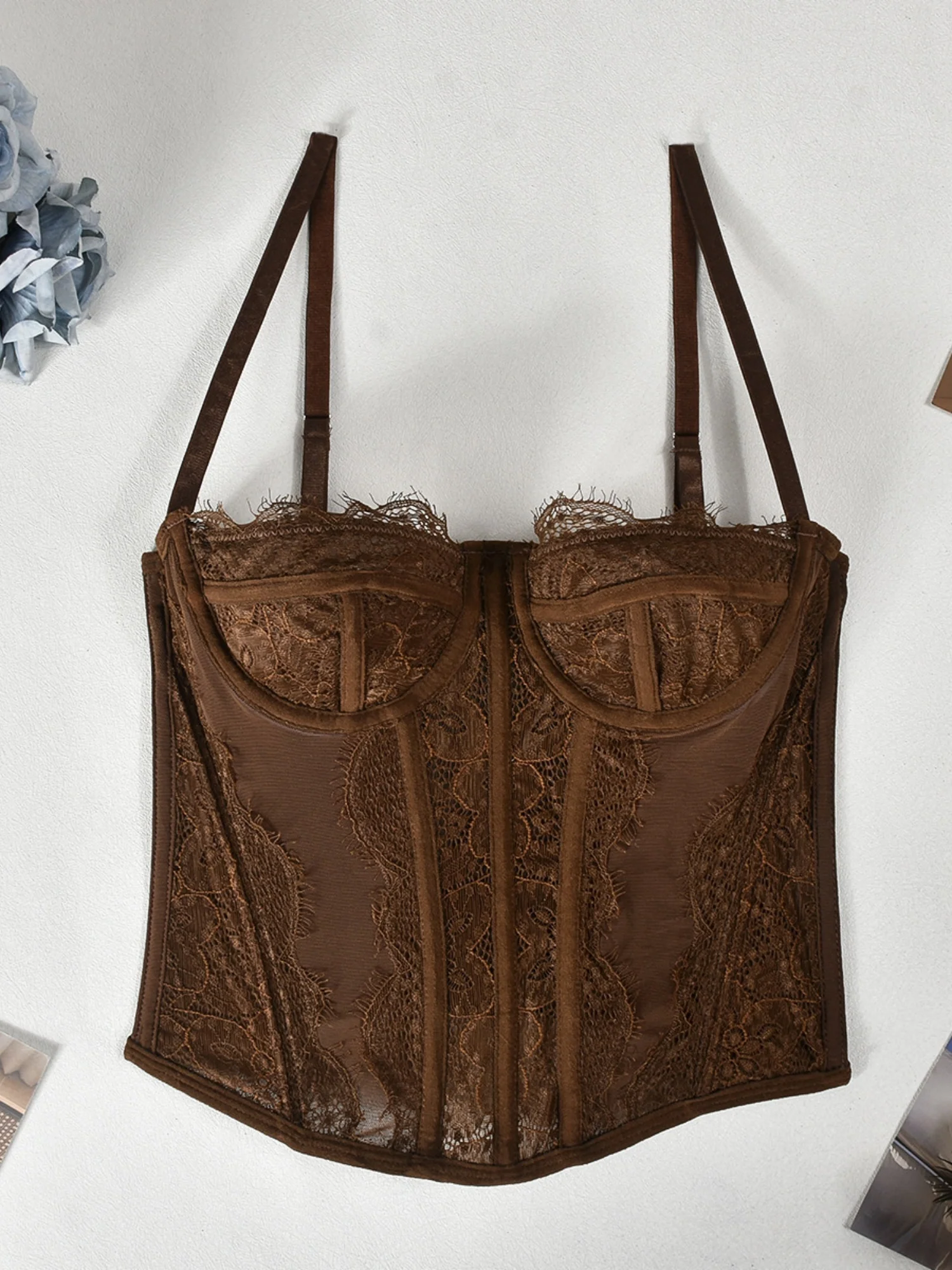 Lace Trim See-through Fishbone Backless Strapless Top Camisoles - Image 10