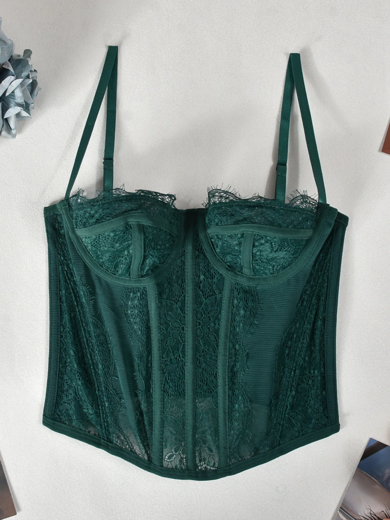 Lace Trim See-through Fishbone Backless Strapless Top Camisoles - Image 11