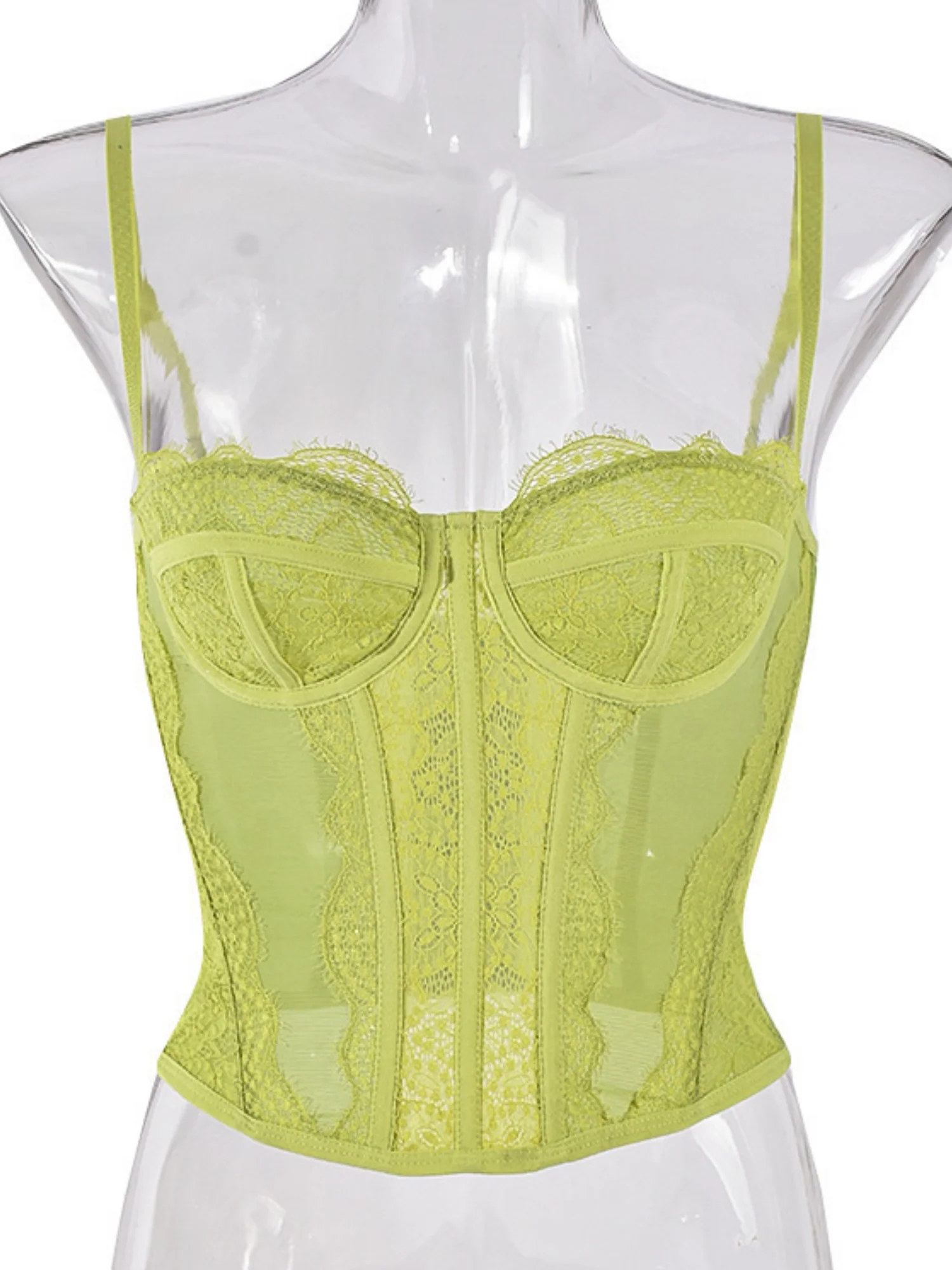 Lace Trim See-through Fishbone Backless Strapless Top Camisoles - Image 12