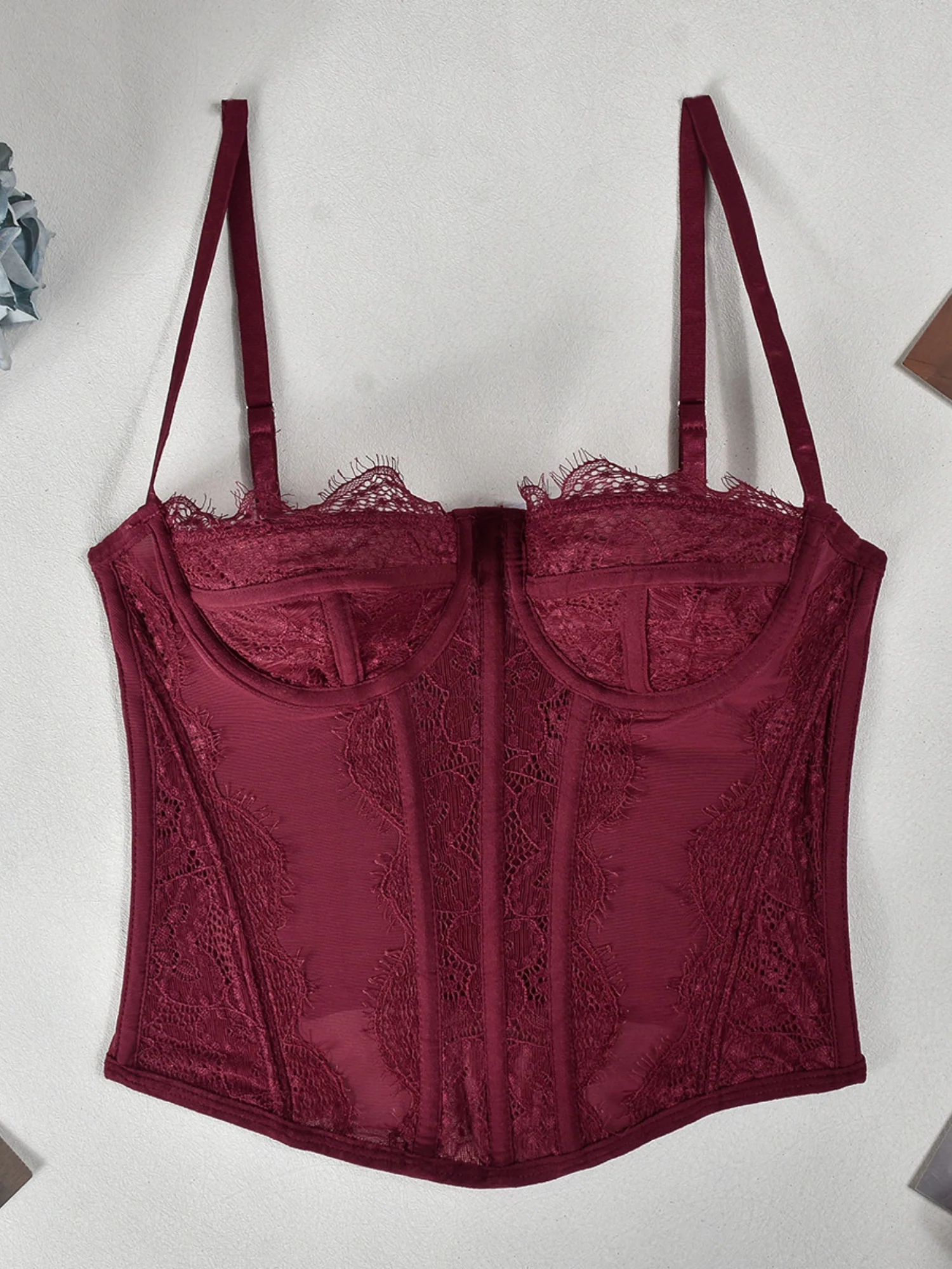 Lace Trim See-through Fishbone Backless Strapless Top Camisoles - Image 9