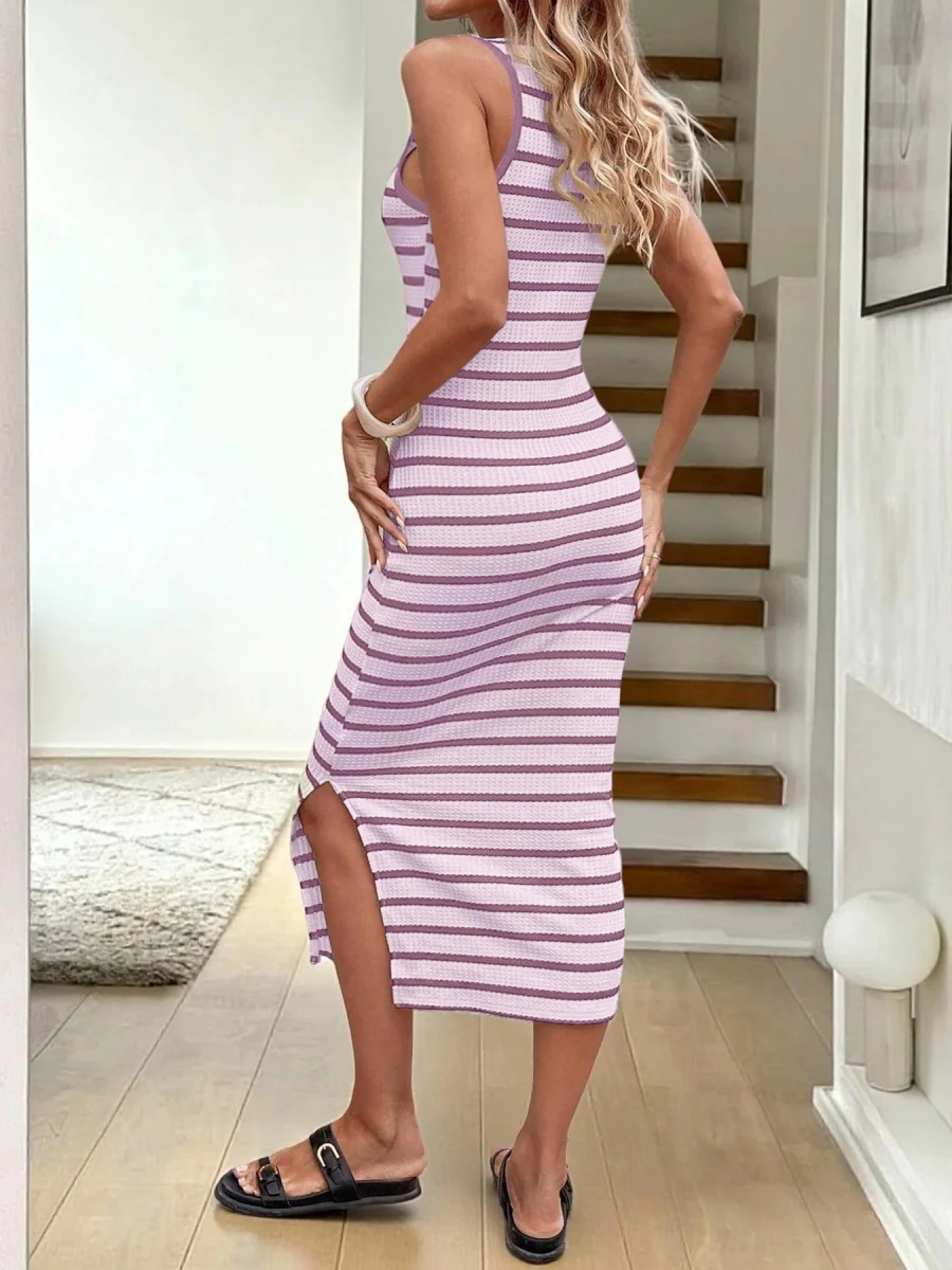 Stripes Crew Neck Maxi Dresses - Image 18