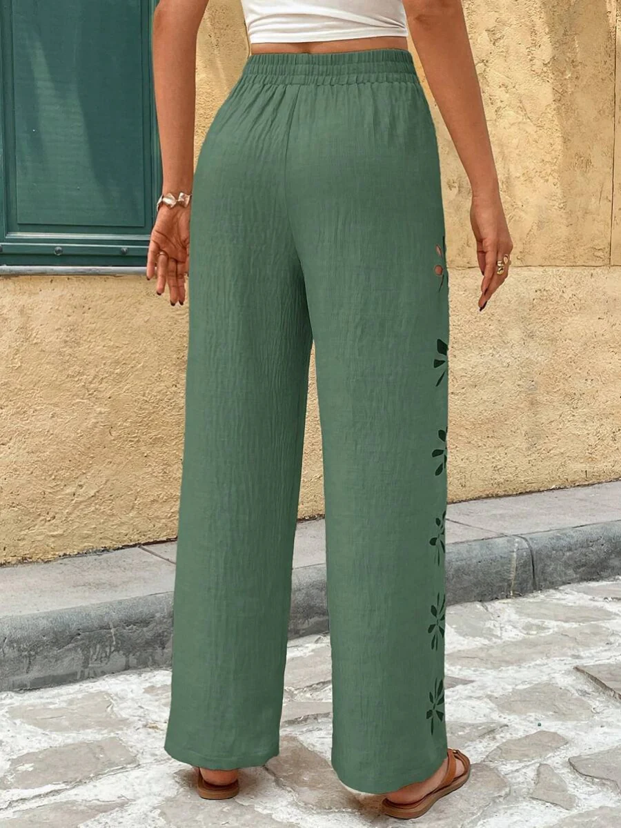 Minimalist Style Drawstring Hollow-out Solid Color Loose Wide-leg Trousers - Image 20