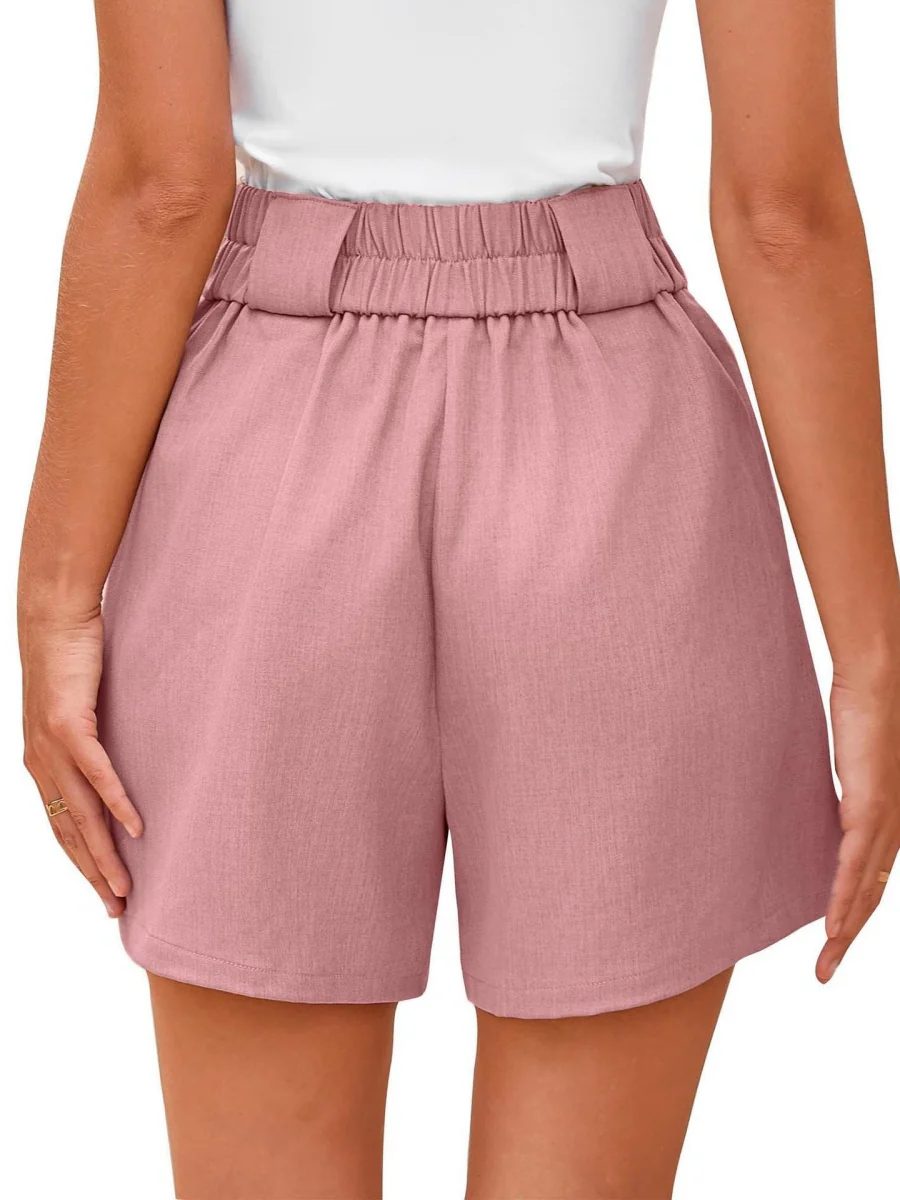 High-waisted Solid Color Comfortable Shorts With Pockets - Image 2