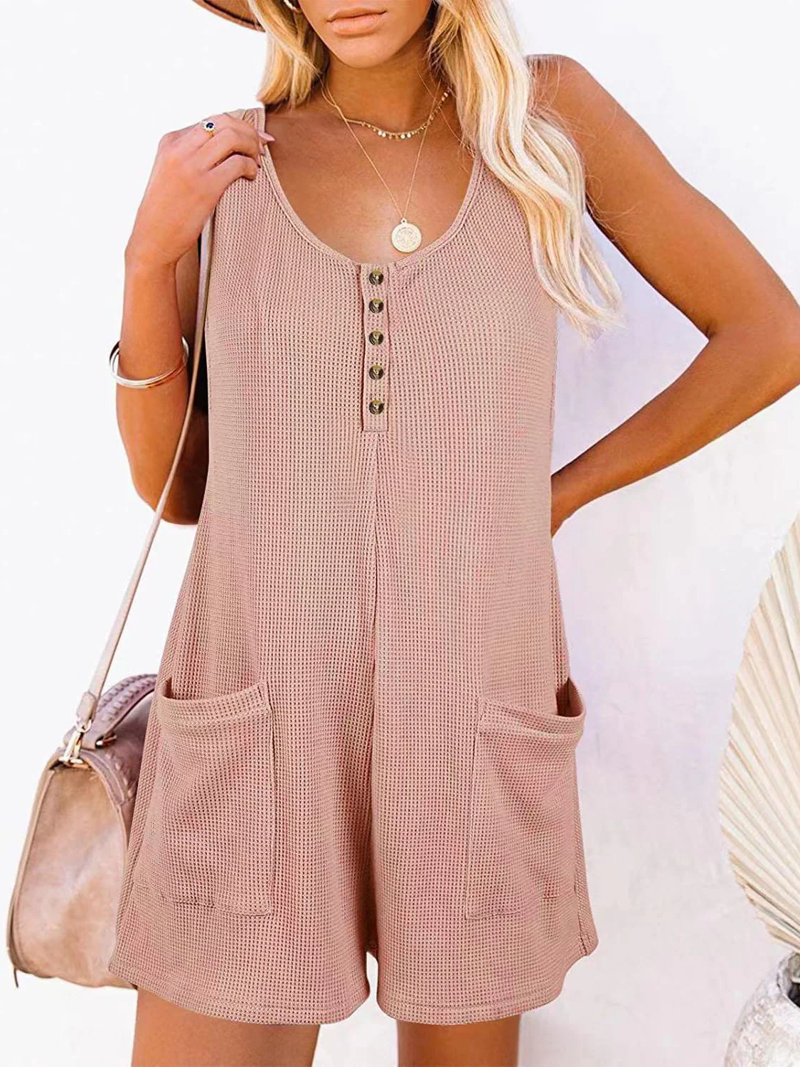 Casual Button-down Pocket Vest Jumpsuit - Image 3