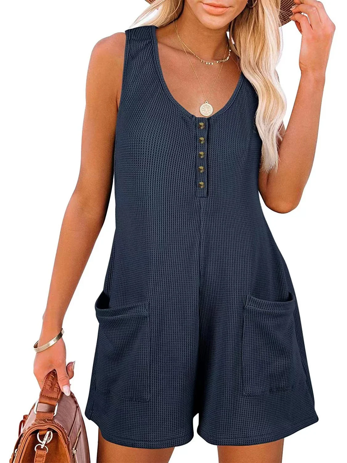 Casual Button-down Pocket Vest Jumpsuit - Image 7