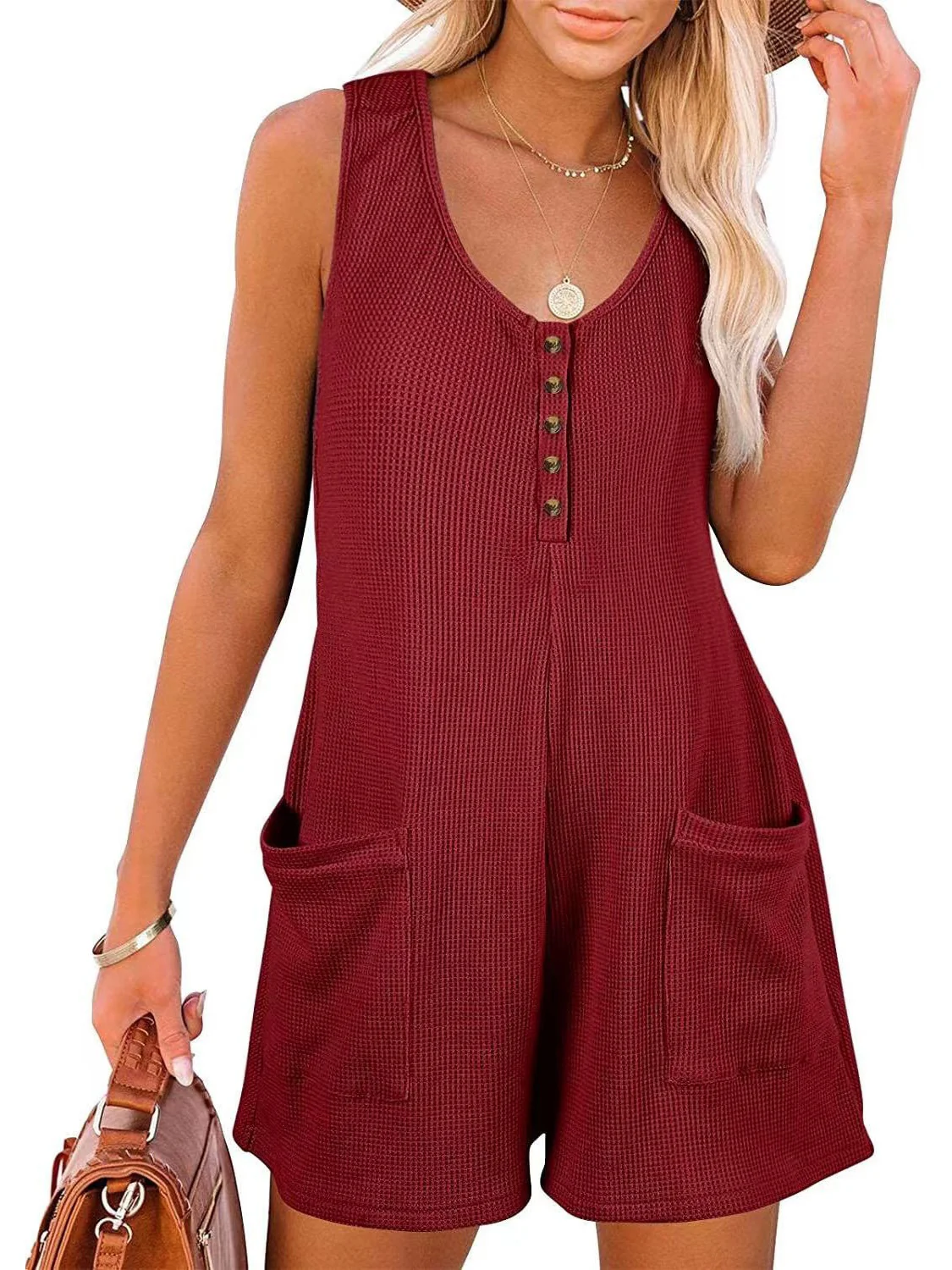 Casual Button-down Pocket Vest Jumpsuit - Image 9