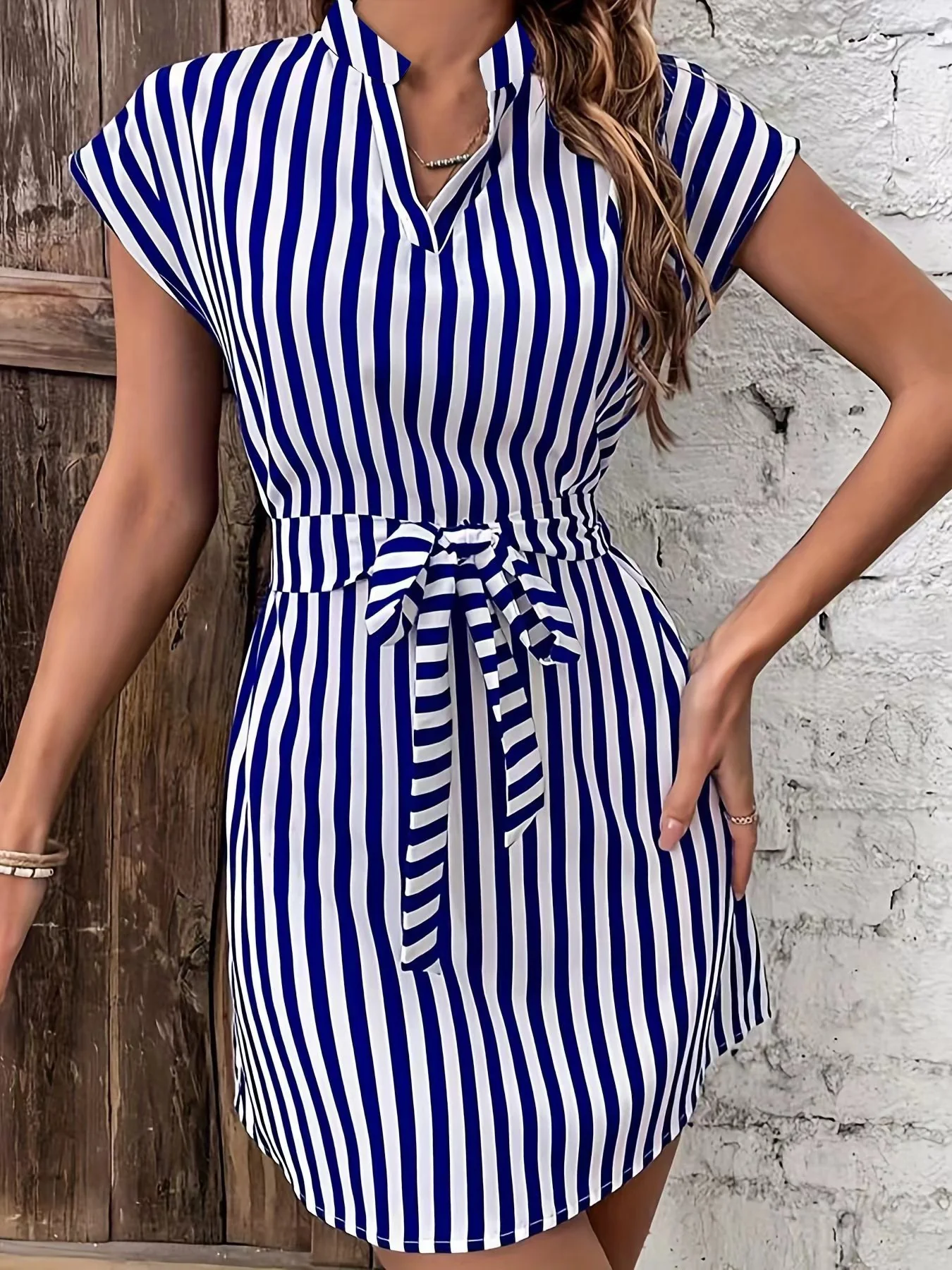 Sleeveless Striped Tie-waist Short Dress - Image 3