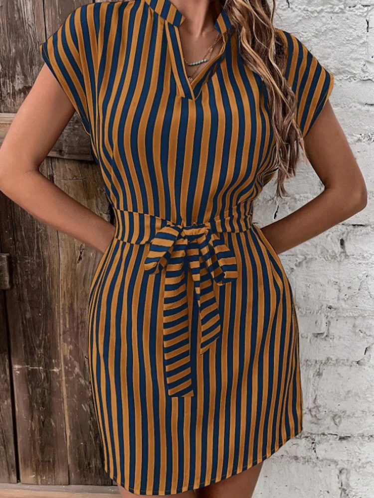 Sleeveless Striped Tie-waist Short Dress - Image 8