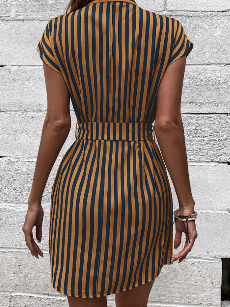 Sleeveless Striped Tie-waist Short Dress - Image 9