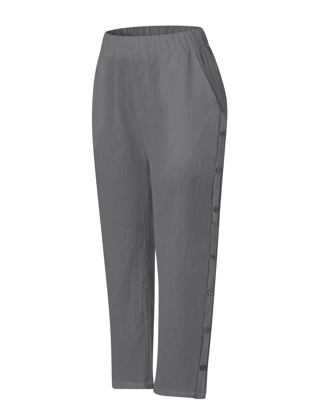 Breathable Cotton And Linen Cropped Trousers With Decorative Side Seams, Side Pockets, And A High Waist. - Image 10