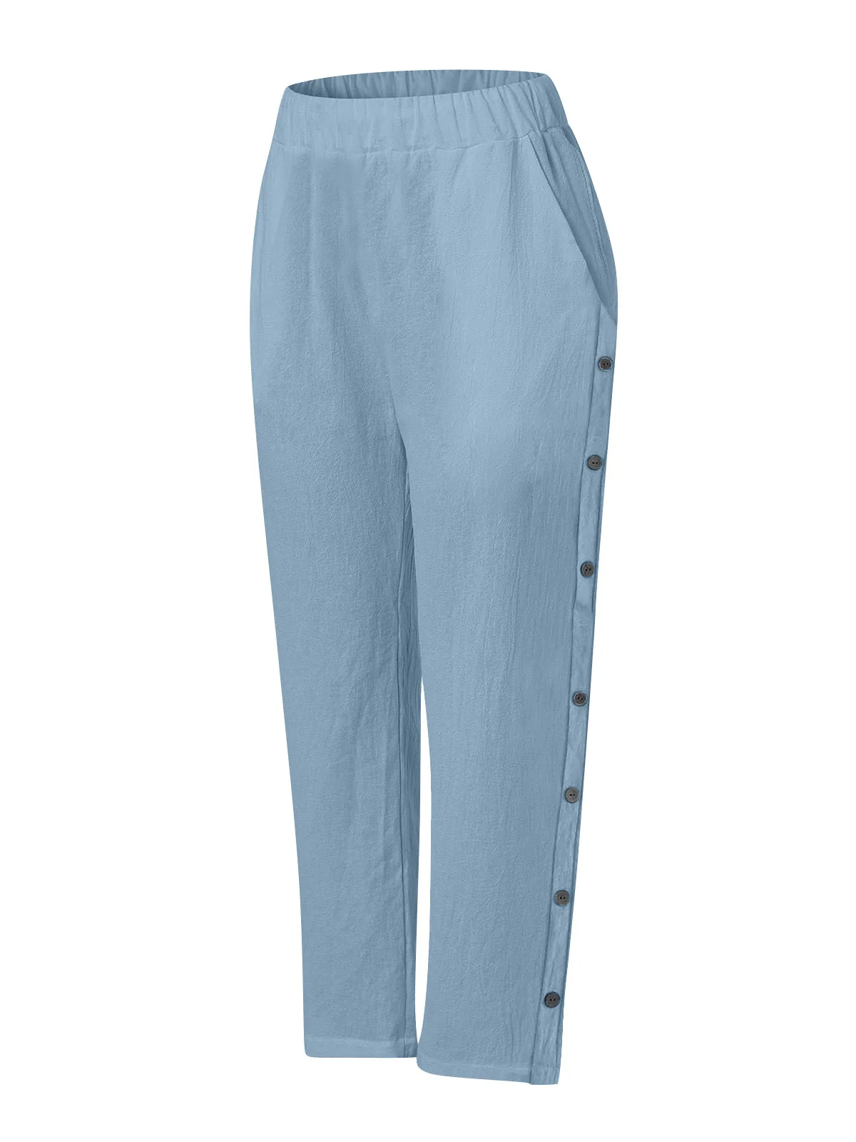 Breathable Cotton And Linen Cropped Trousers With Decorative Side Seams, Side Pockets, And A High Waist. - Image 12