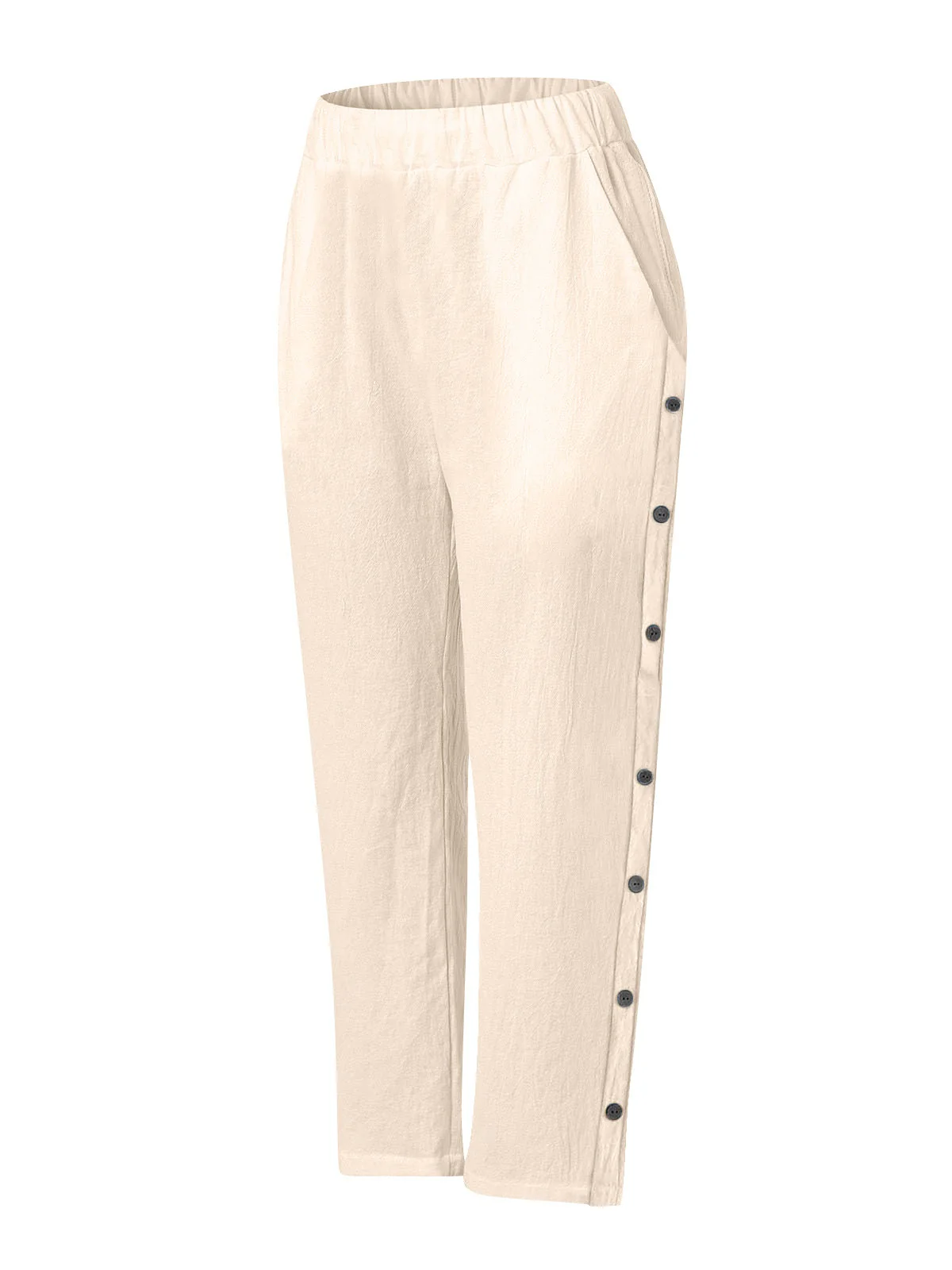 Breathable Cotton And Linen Cropped Trousers With Decorative Side Seams, Side Pockets, And A High Waist. - Image 14