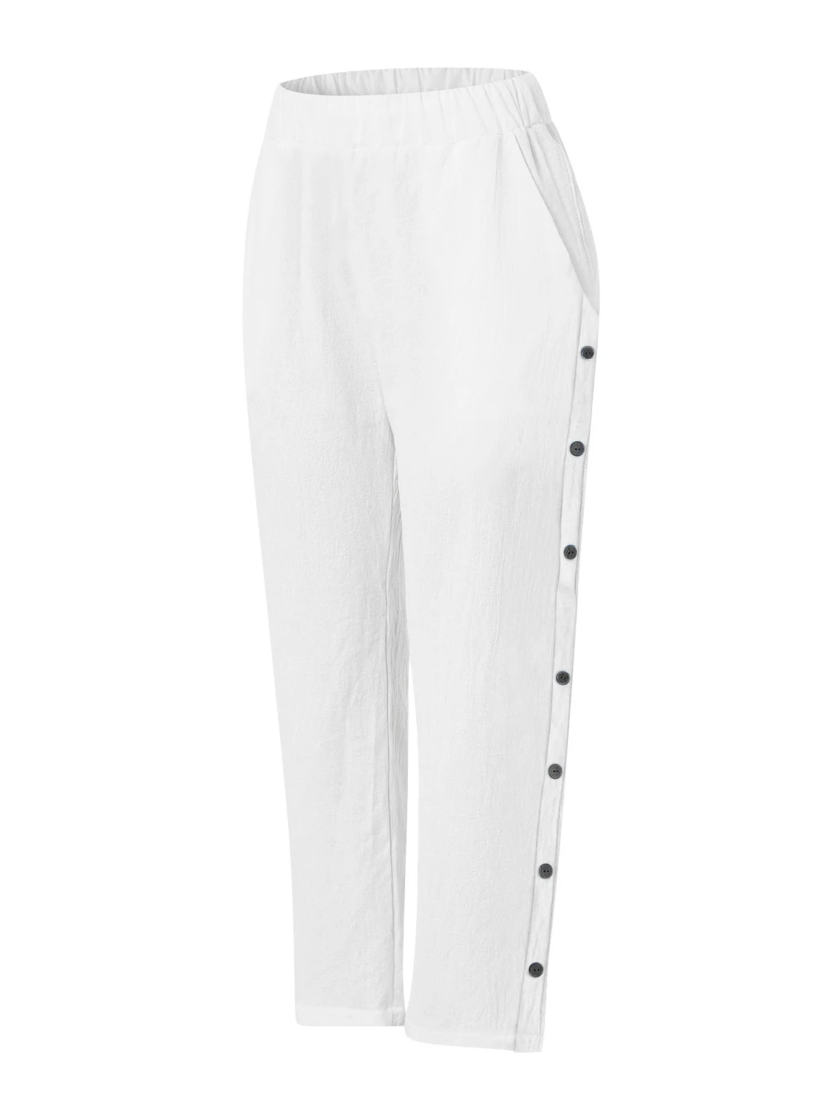 Breathable Cotton And Linen Cropped Trousers With Decorative Side Seams, Side Pockets, And A High Waist. - Image 2