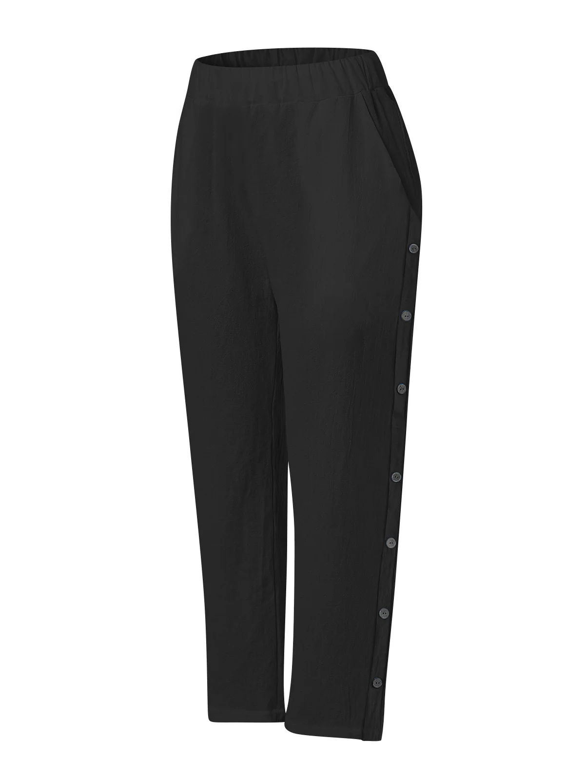 Breathable Cotton And Linen Cropped Trousers With Decorative Side Seams, Side Pockets, And A High Waist. - Image 4