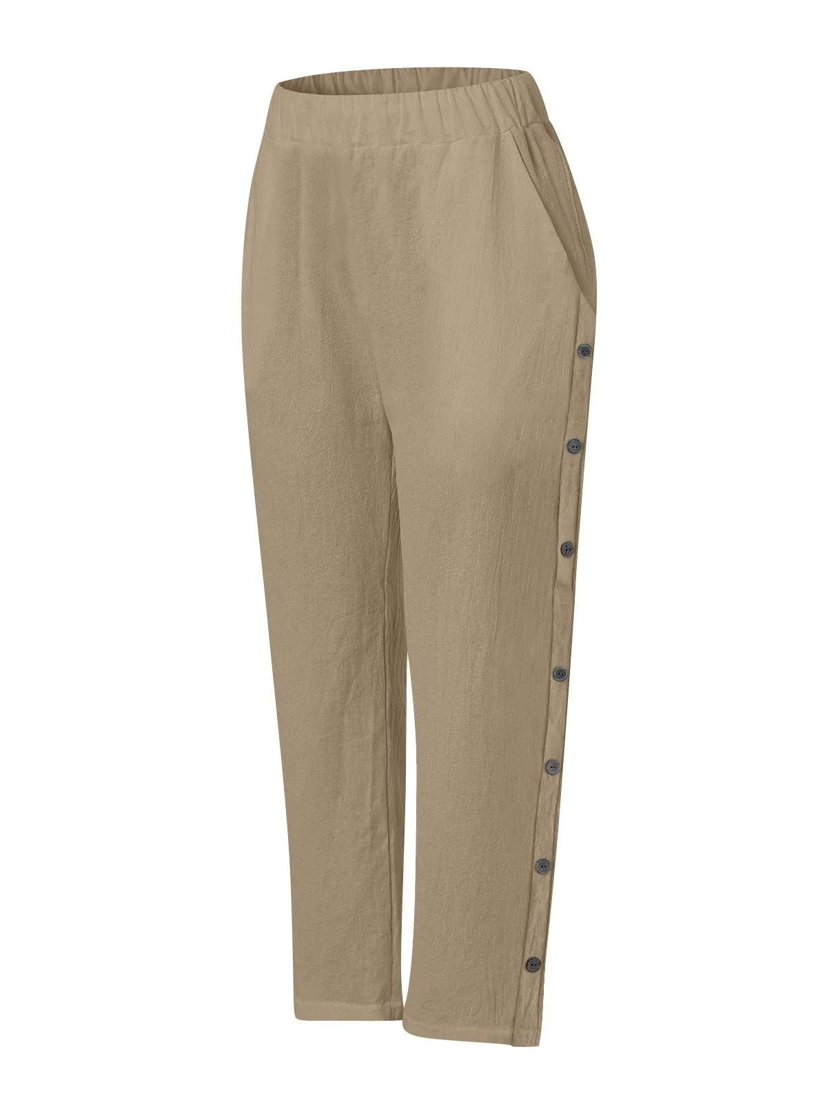 Breathable Cotton And Linen Cropped Trousers With Decorative Side Seams, Side Pockets, And A High Waist. - Image 6