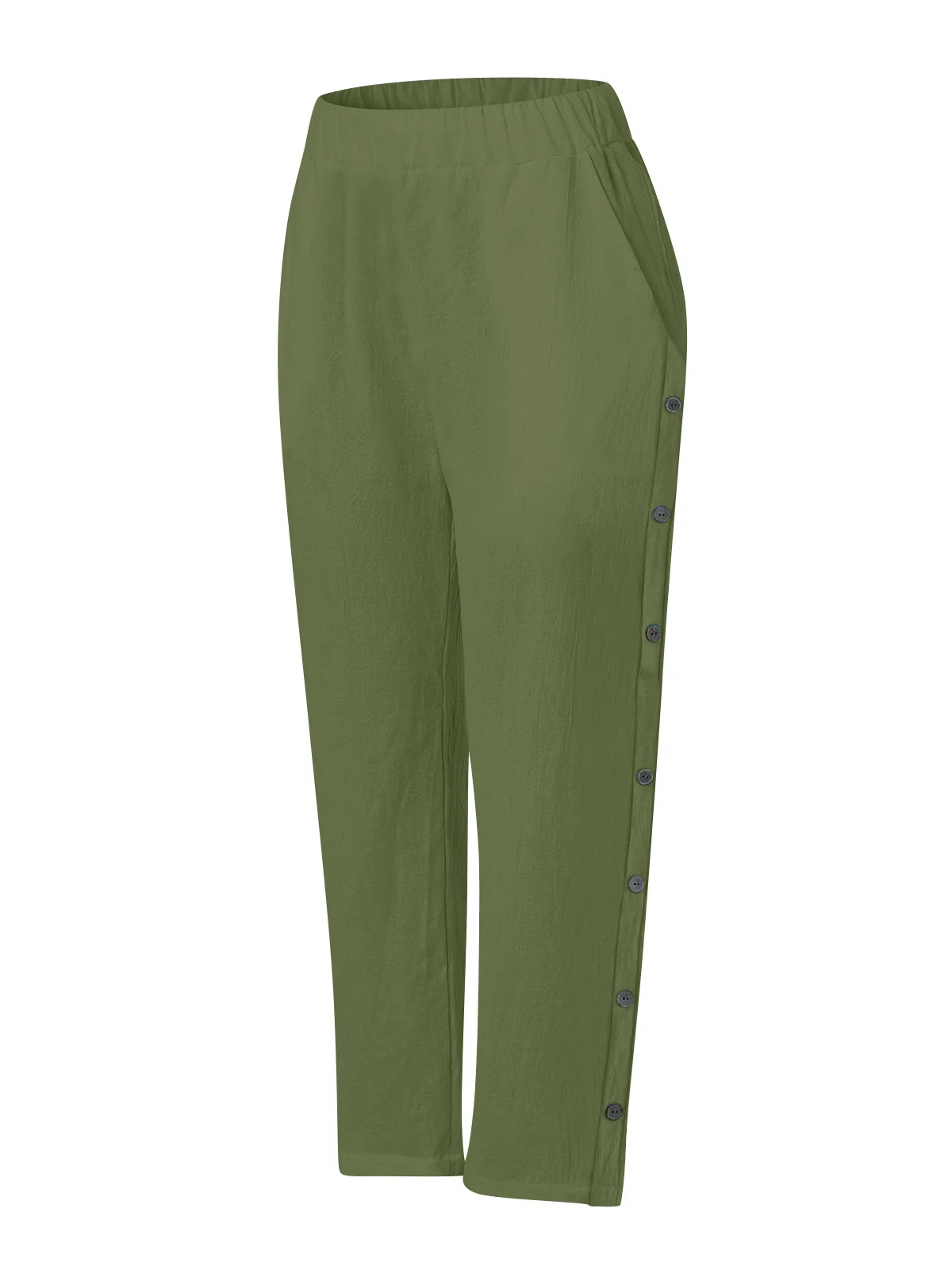 Breathable Cotton And Linen Cropped Trousers With Decorative Side Seams, Side Pockets, And A High Waist. - Image 8