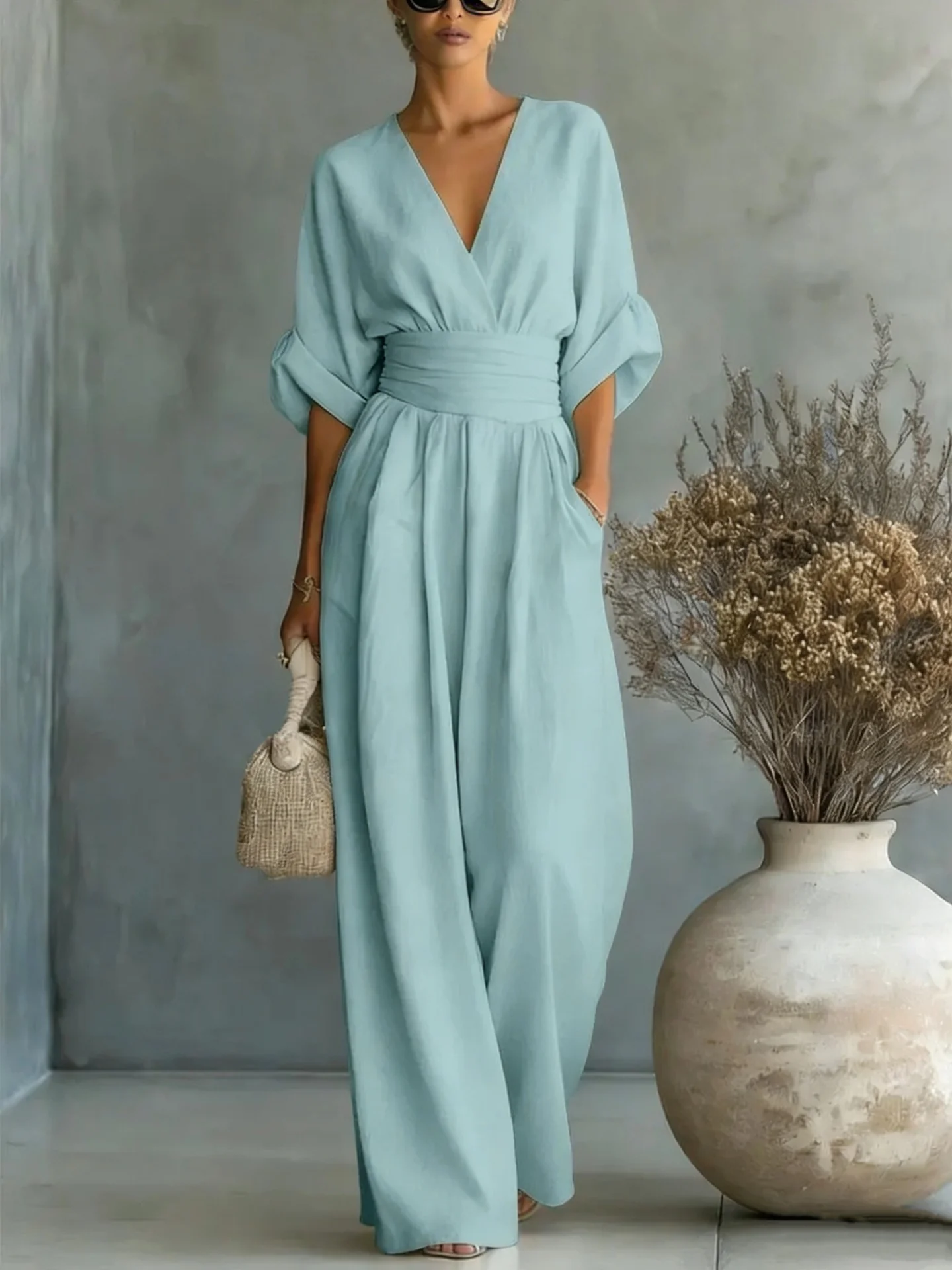 Waist-cinching V-neck Elegant Women's Jumpsuit - Image 10