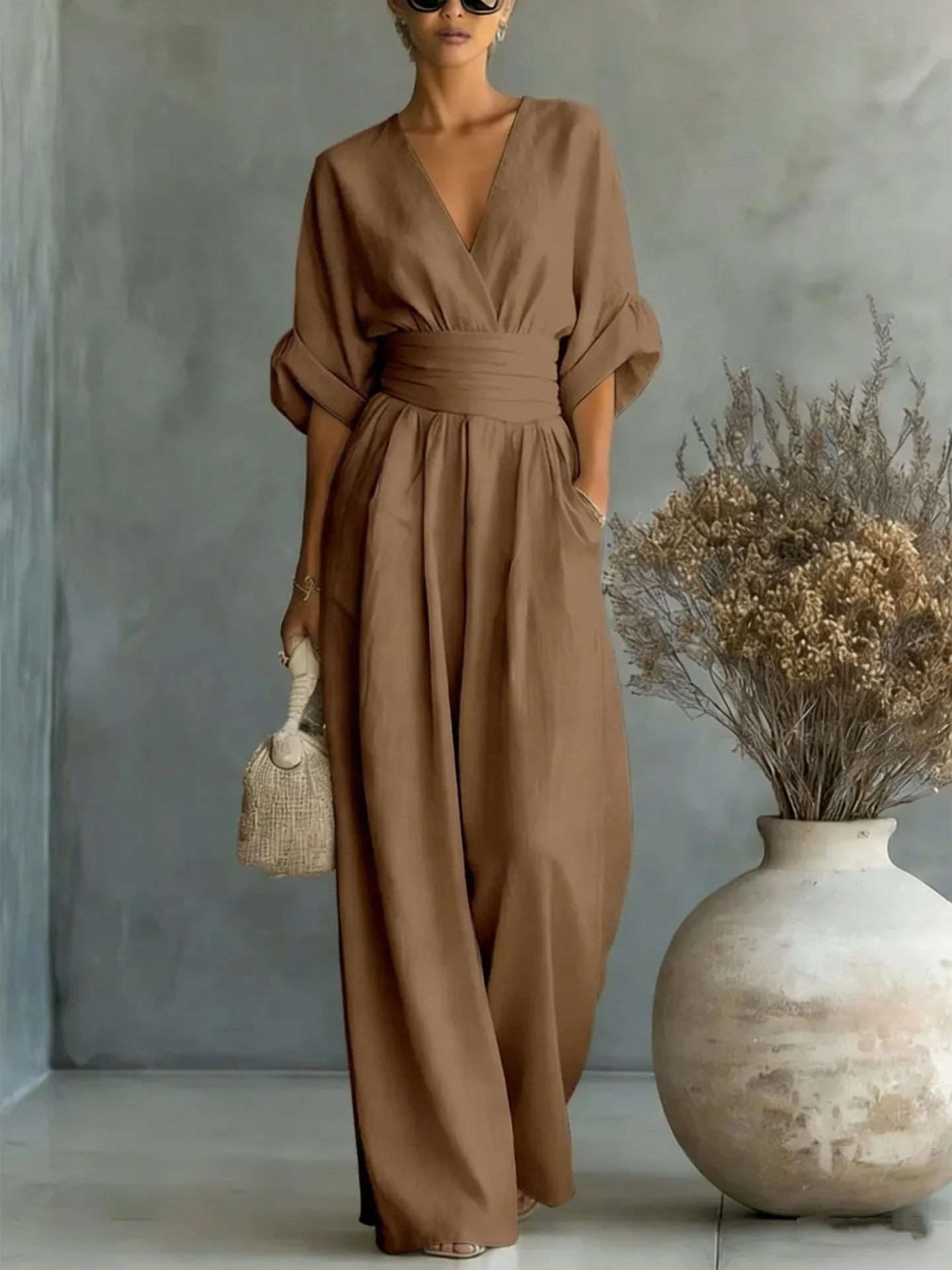 Waist-cinching V-neck Elegant Women's Jumpsuit - Image 11