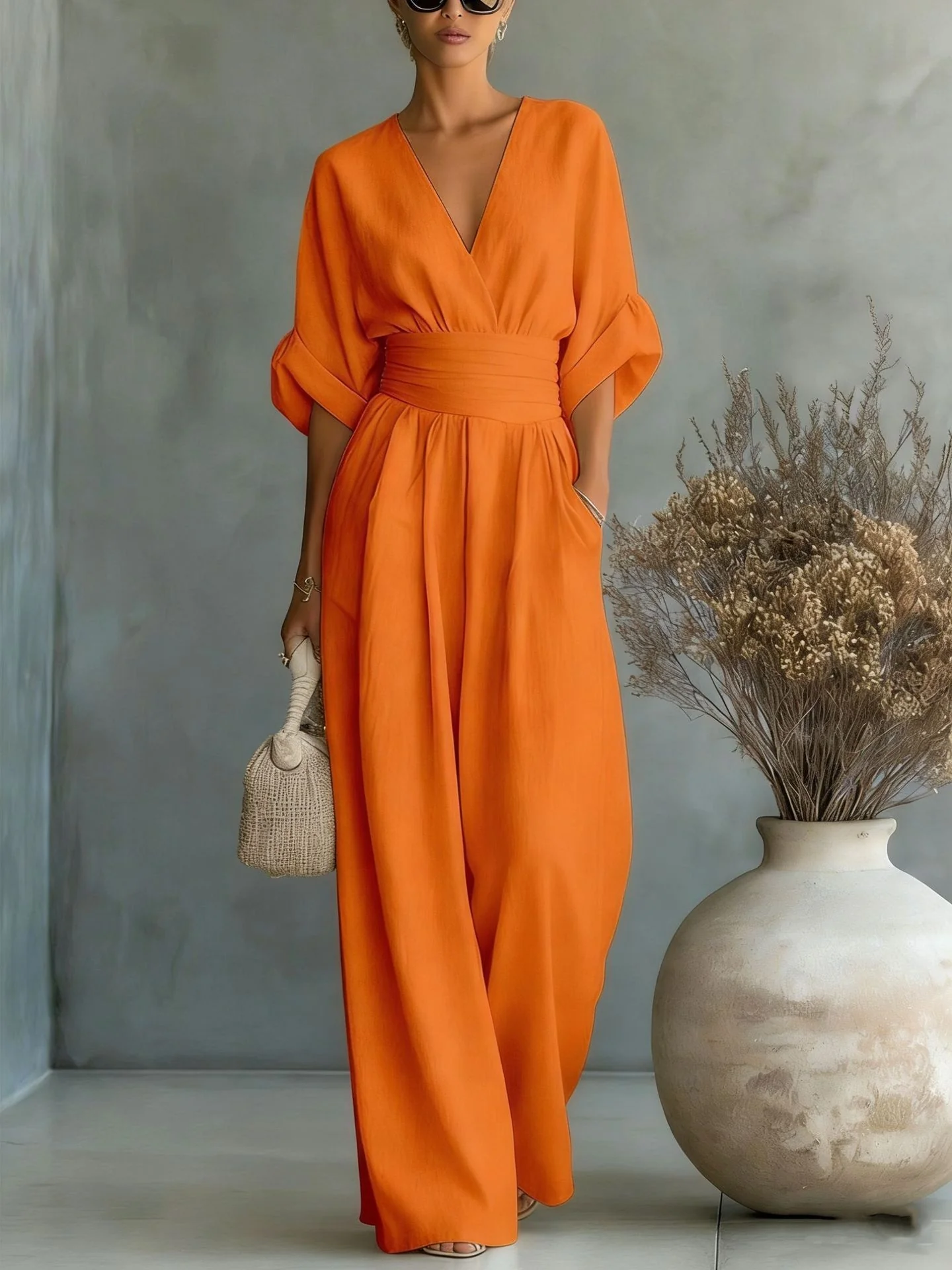 Waist-cinching V-neck Elegant Women's Jumpsuit - Image 3