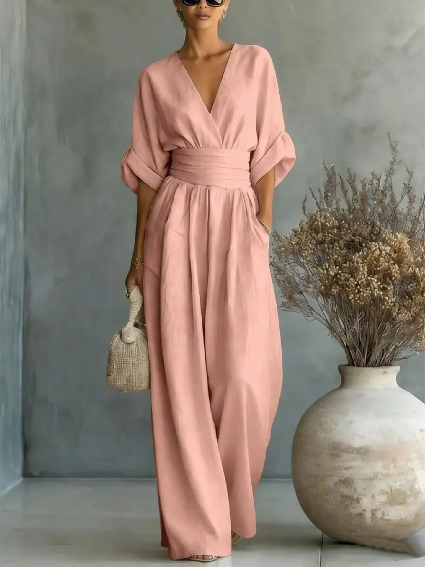 Waist-cinching V-neck Elegant Women's Jumpsuit - Image 4