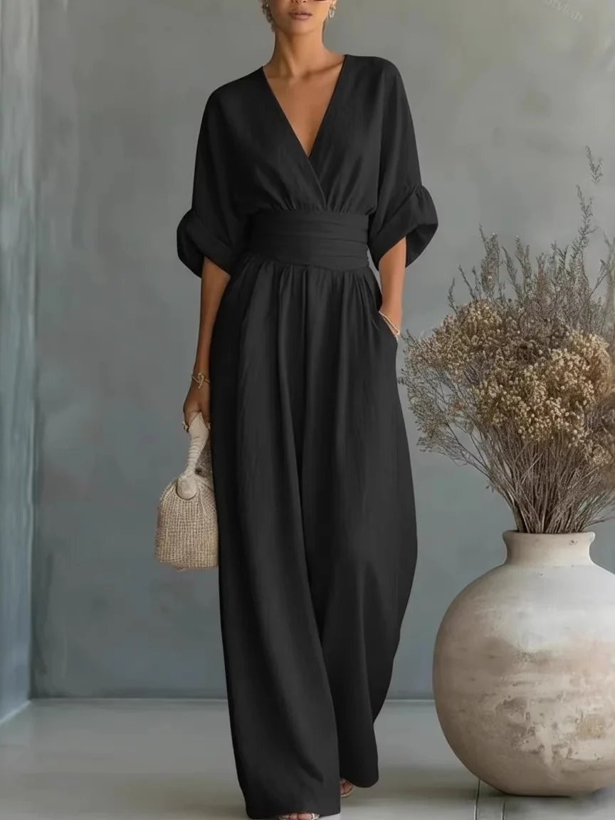 Waist-cinching V-neck Elegant Women's Jumpsuit - Image 6