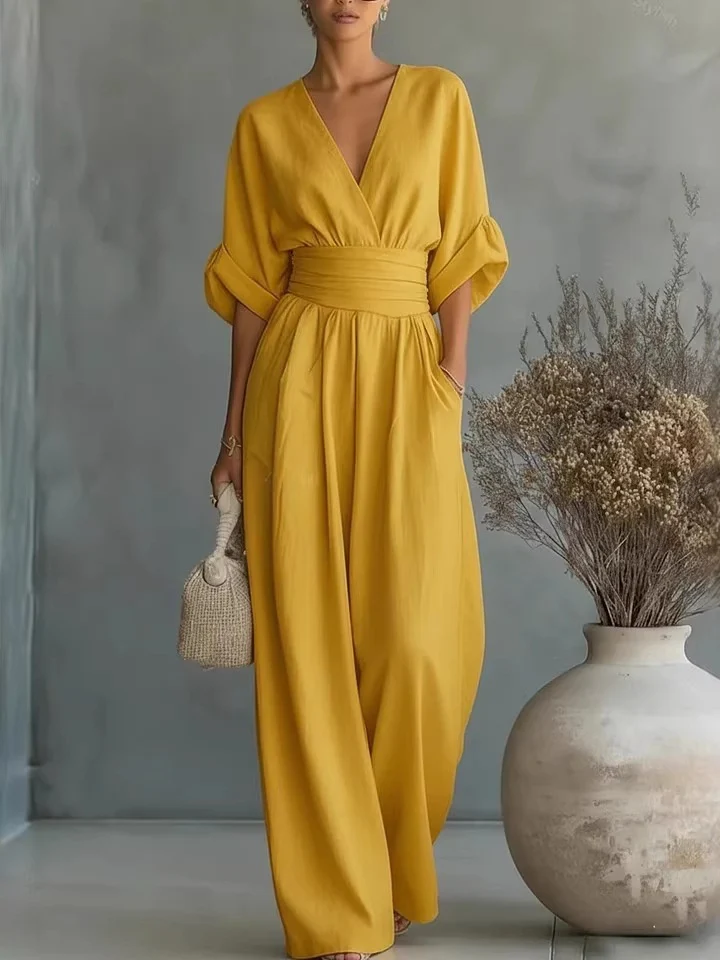 Waist-cinching V-neck Elegant Women's Jumpsuit - Image 7