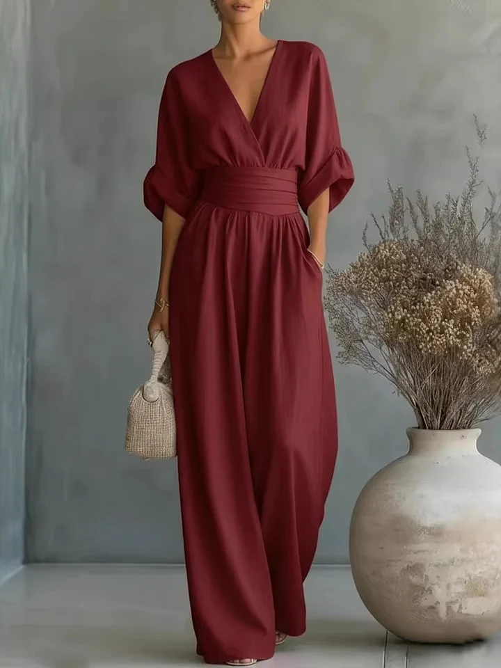 Waist-cinching V-neck Elegant Women's Jumpsuit - Image 8