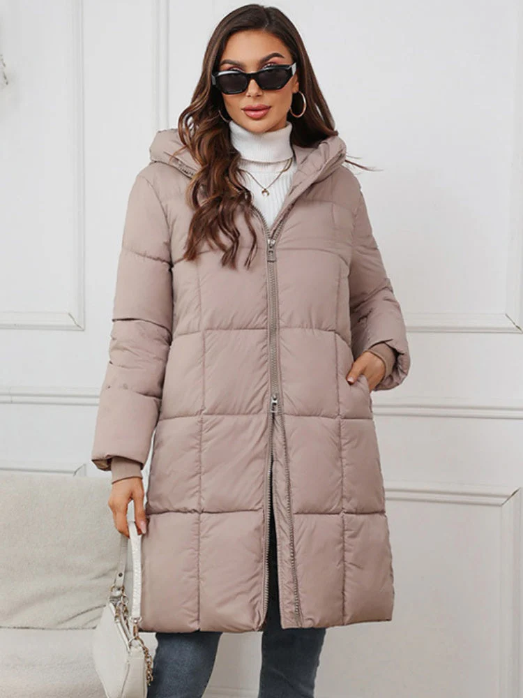 Hooded Zipper Mid-length Thick Down Jacket - Image 2