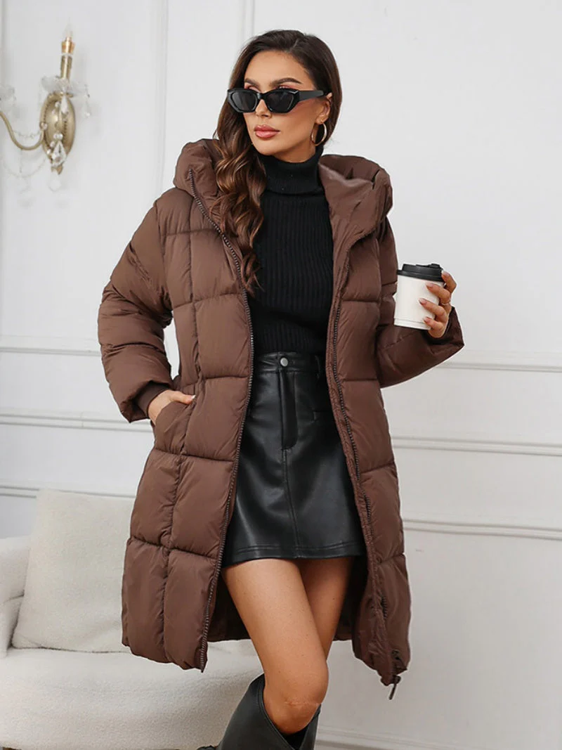 Hooded Zipper Mid-length Thick Down Jacket - Image 3