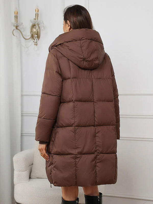 Hooded Zipper Mid-length Thick Down Jacket - Image 4