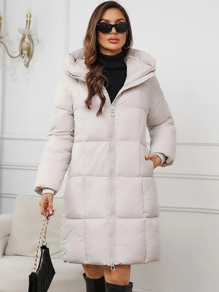 Hooded Zipper Mid-length Thick Down Jacket - Image 7