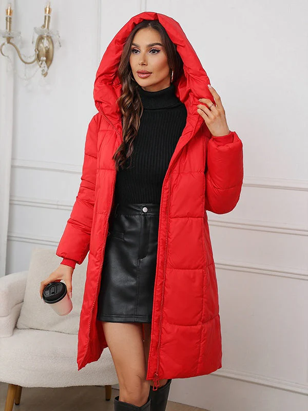 Hooded Zipper Mid-length Thick Down Jacket - Image 8