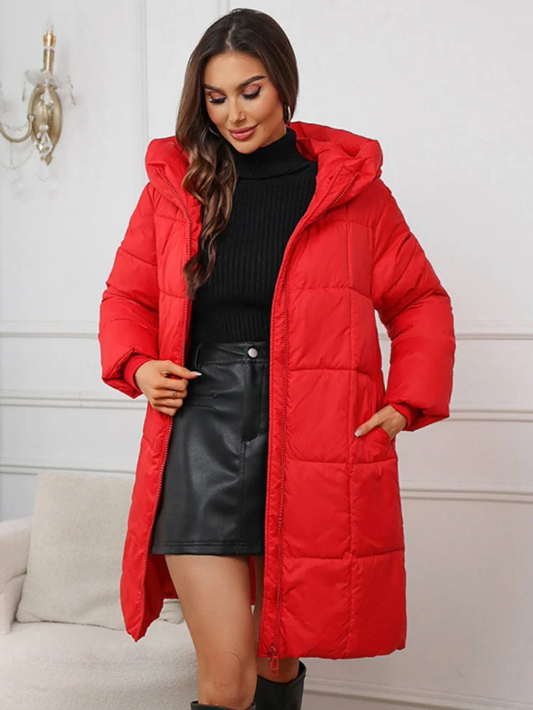 Hooded Zipper Mid-length Thick Down Jacket - Image 9