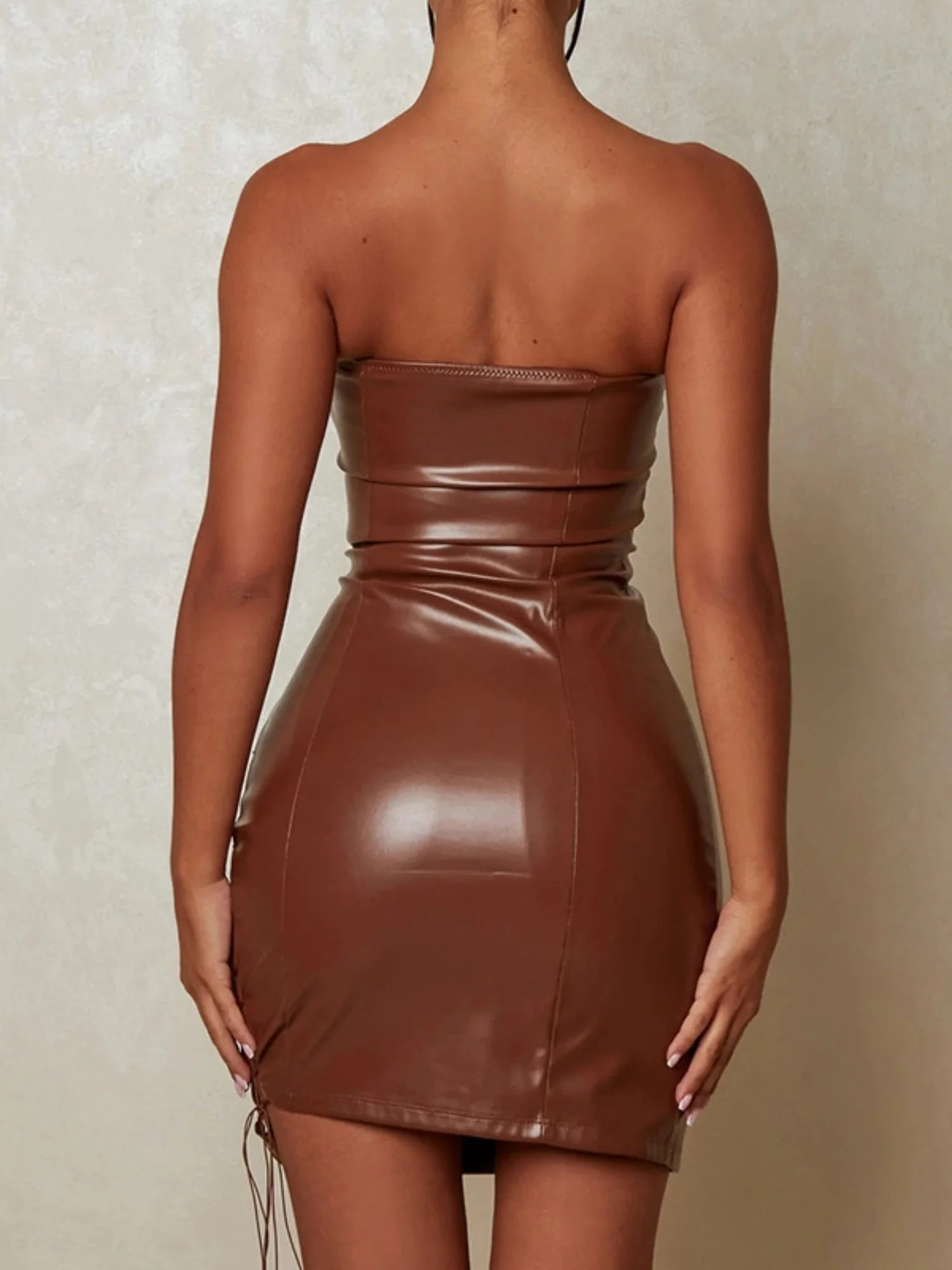 PU Leather Hollow Out Strapless Bra Waist-cinching, Hip-hugging, Bust-shaping Party Mini&Short Dresses - Image 3