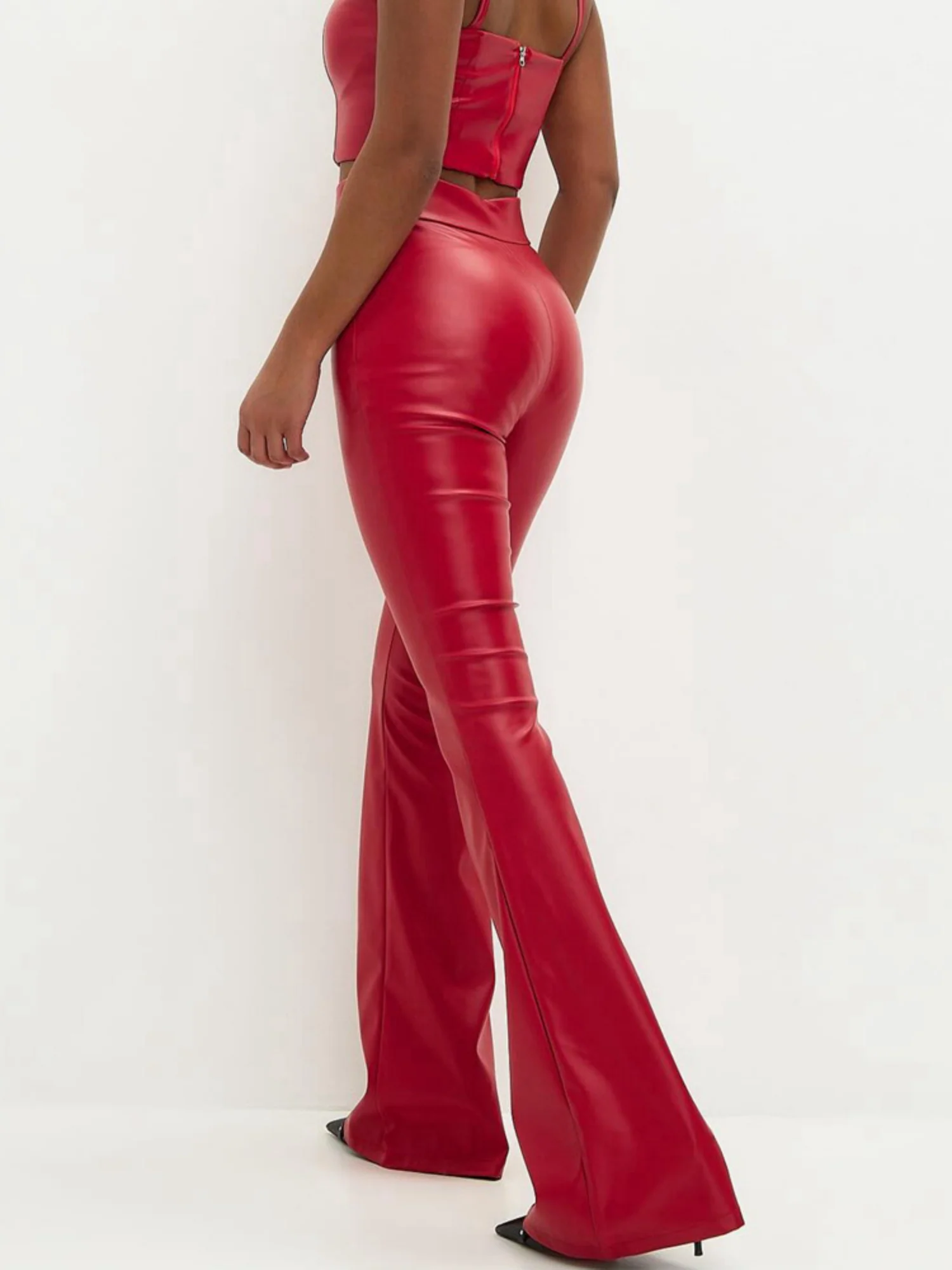 PU Glossy Leather High-waisted Flared Pants - Image 5