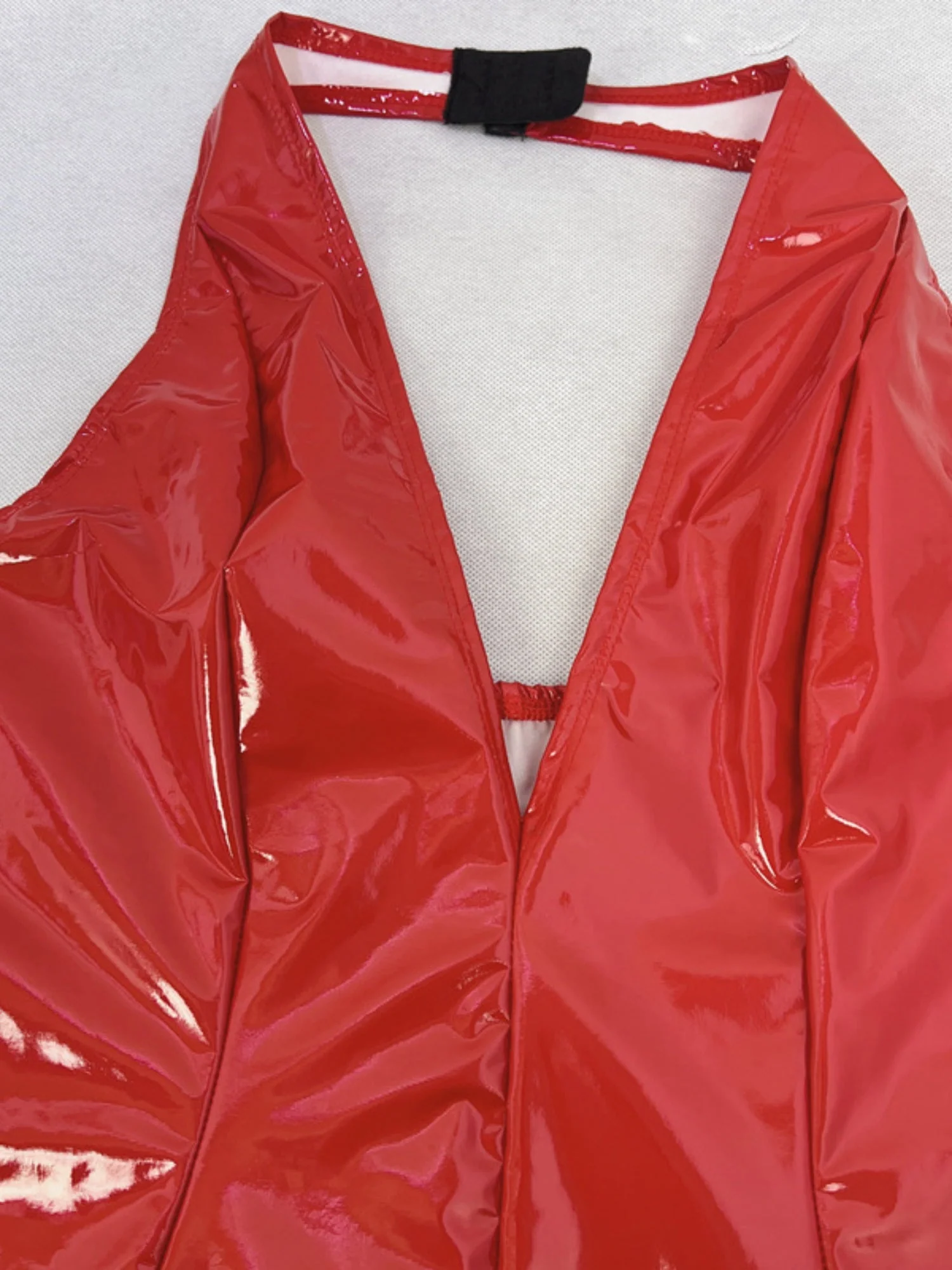 PU Leather Glossy Halter V-neck Waist-cinching And Hip-hugging Party Mini&Short Dresses - Image 7