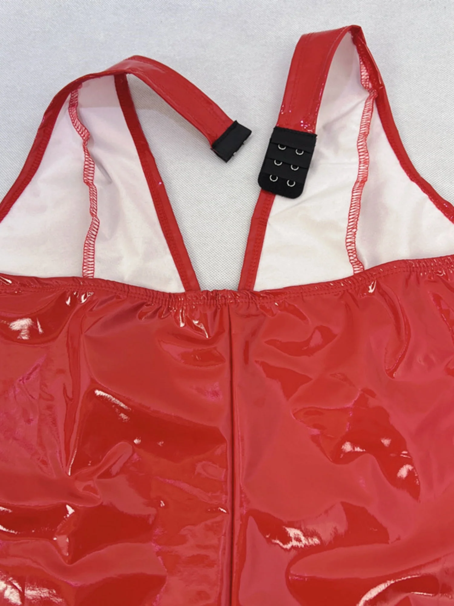 PU Leather Glossy Halter V-neck Waist-cinching And Hip-hugging Party Mini&Short Dresses - Image 9
