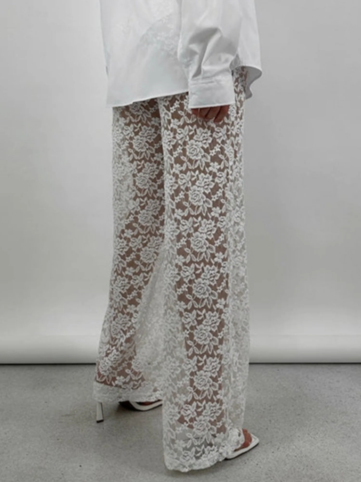Lace See-through High-waisted Splicing Sexy Mesh High-elasticity Trousers - Image 3