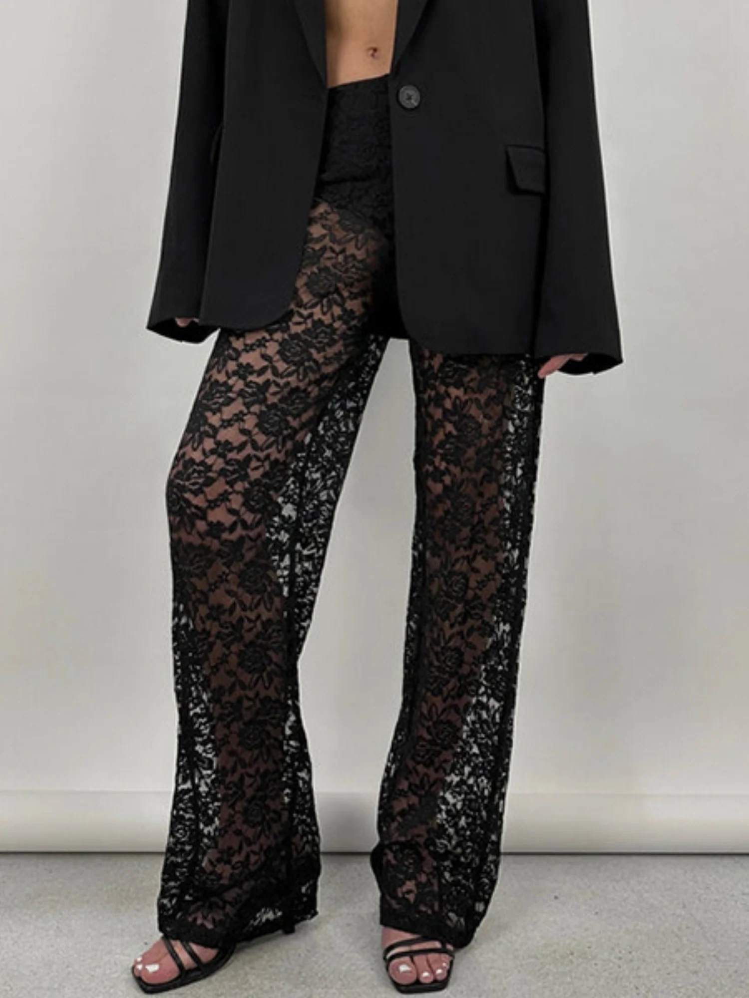 Lace See-through High-waisted Splicing Sexy Mesh High-elasticity Trousers - Image 4