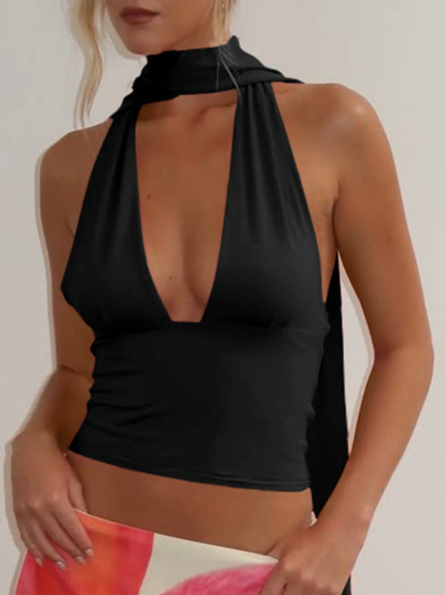 Deep V Halter Neck Strap Sleeveless Backless Tank Tops&Camis - Image 4