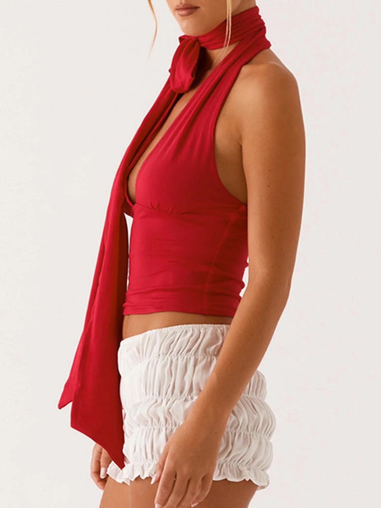 Deep V Halter Neck Strap Sleeveless Backless Tank Tops&Camis - Image 9
